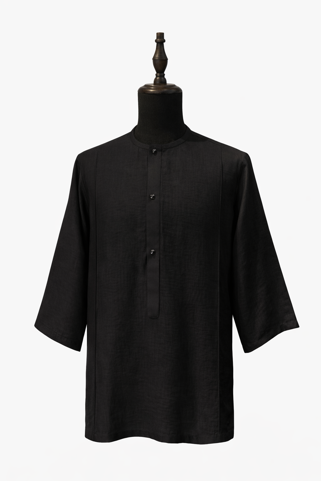 Orí Adé black linen shirt with crystal buttons