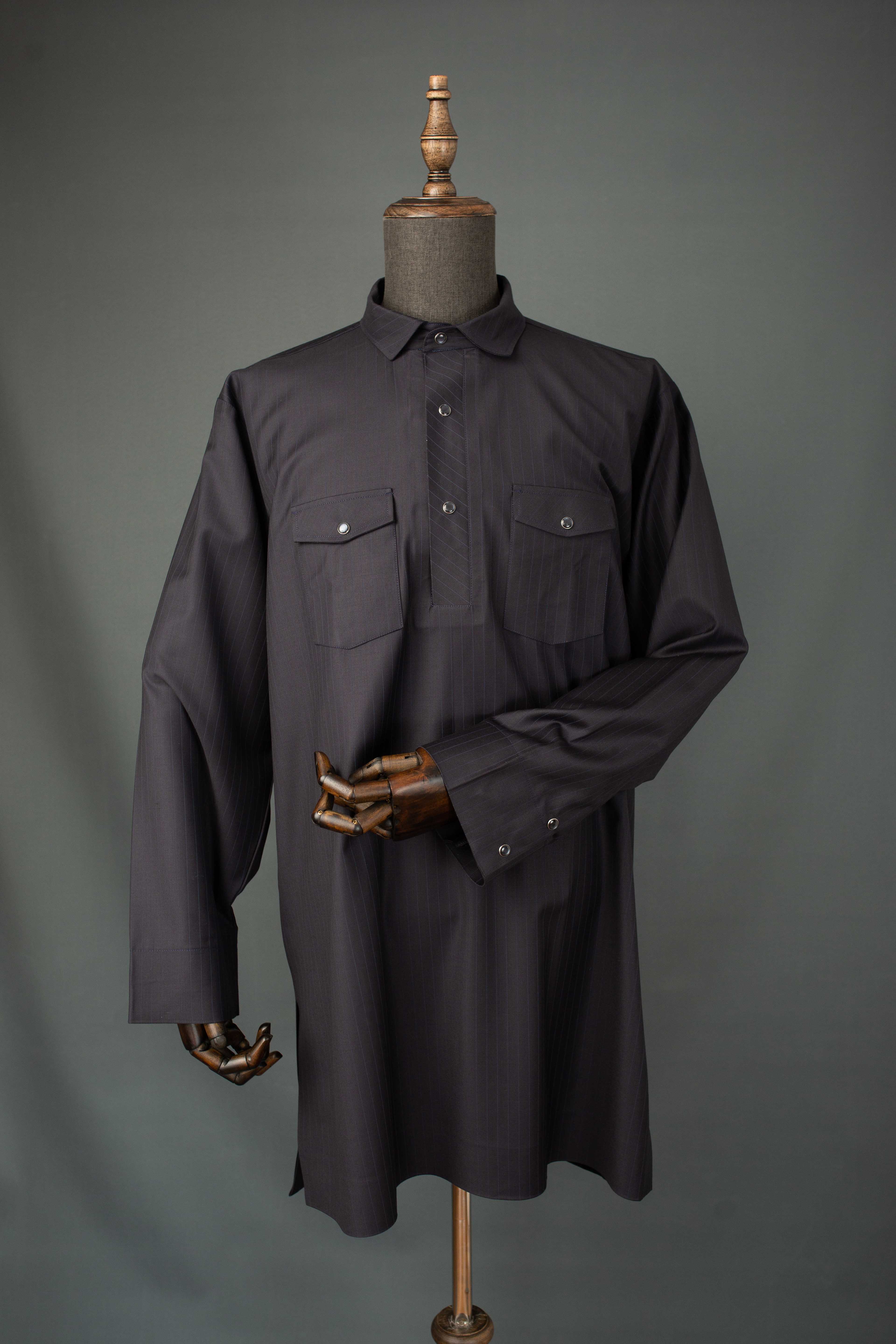 Stripes Double Pocket Military Kaftan Set