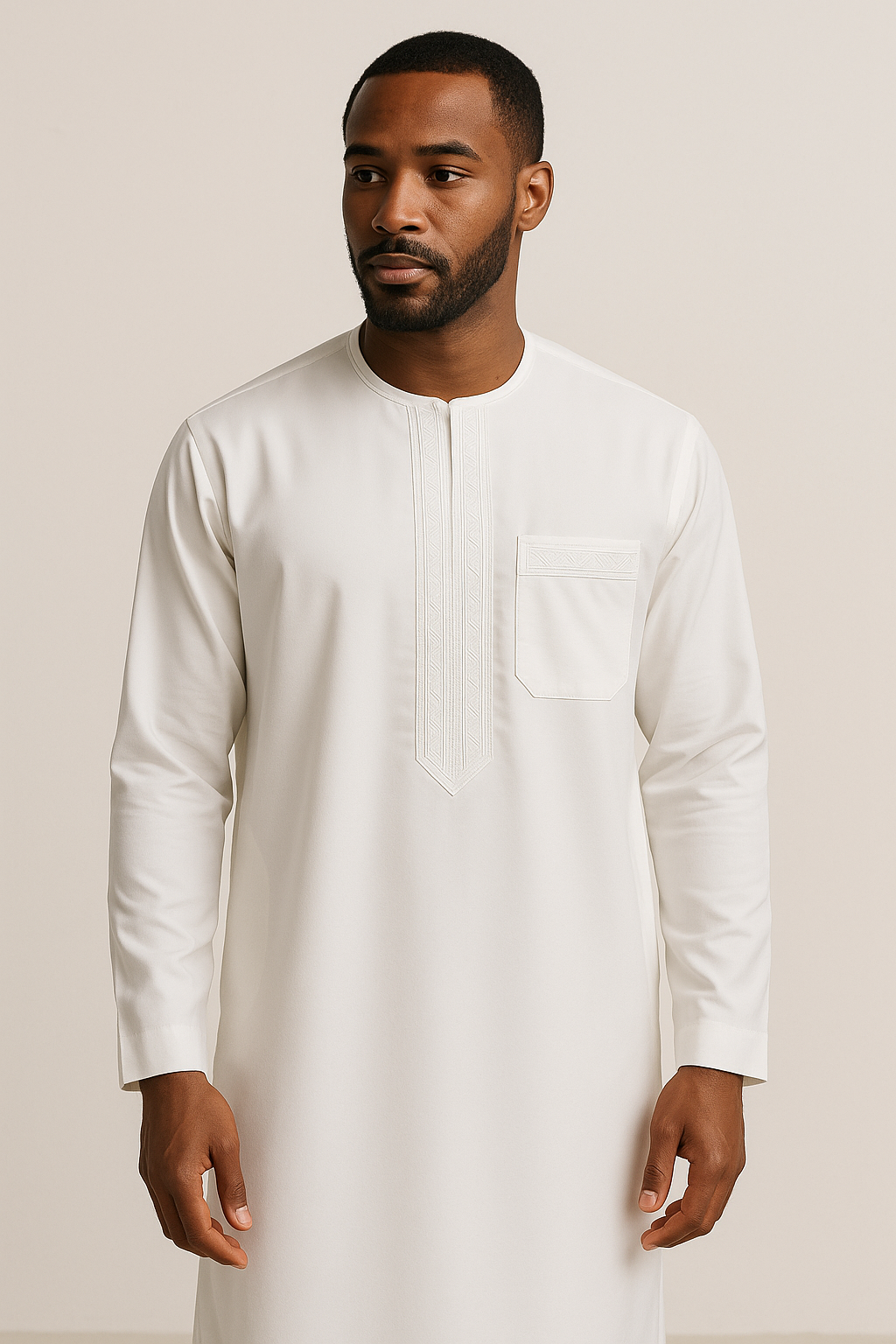 White Knee Length Kaftan long sleeve African traditional senator kaftan native Style