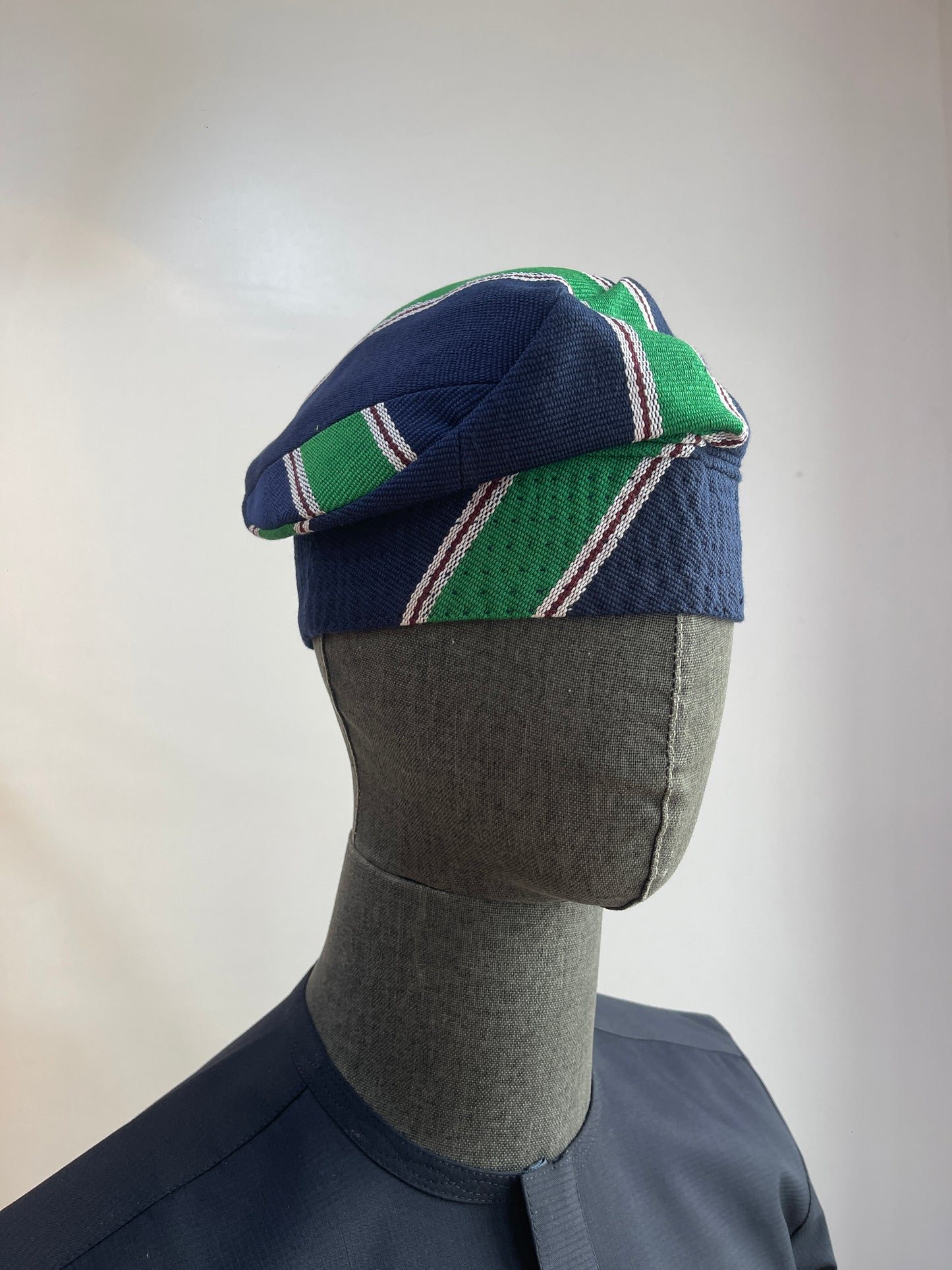 Blue and Green Stripes Nigerian traditional Aso Oke cap
