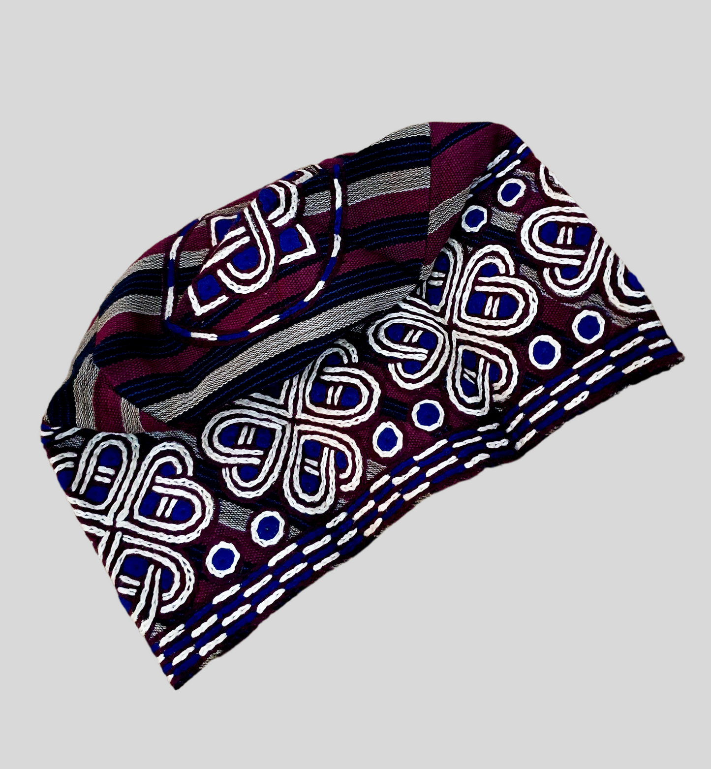 Wine and brown mens embroidery aso oke cap