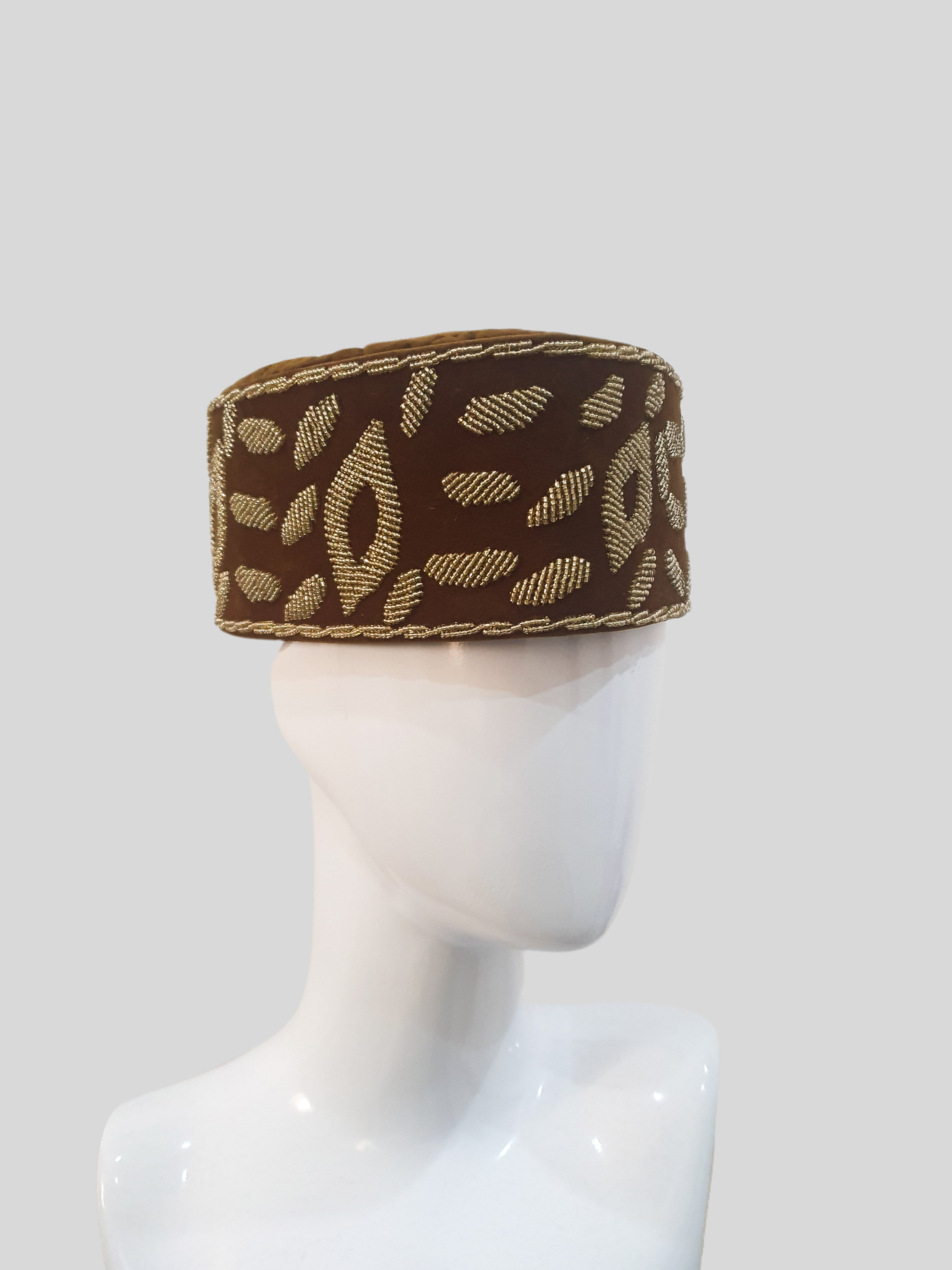 Brown royal beaded african wedding cap