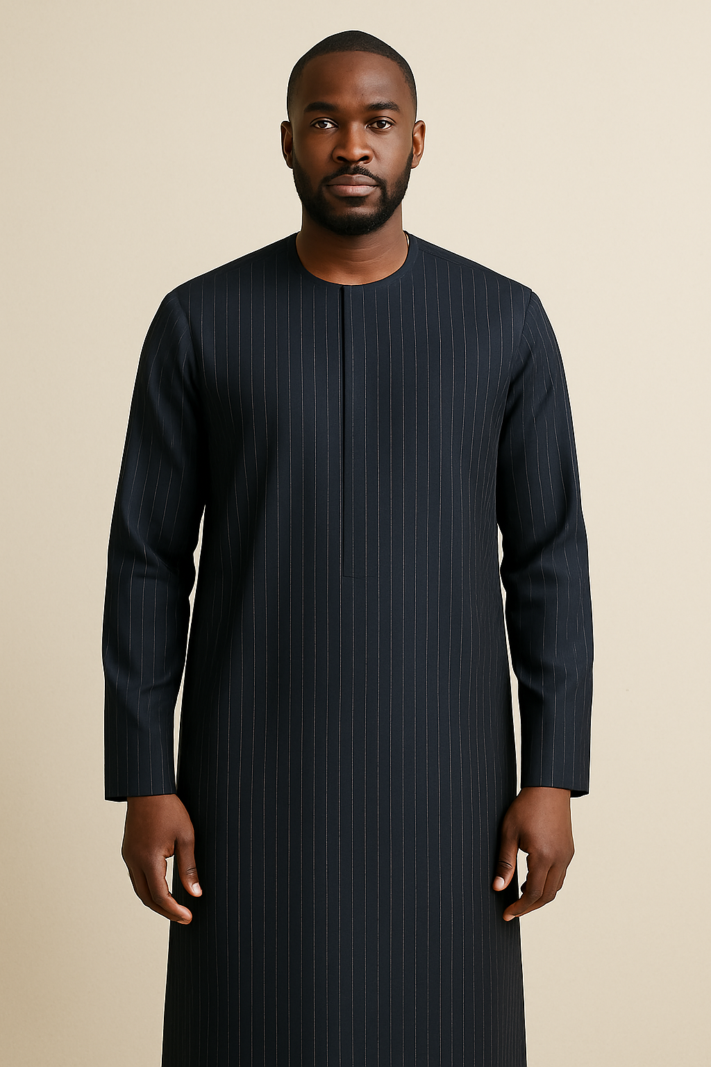 Dark Ash Pinstripe Ankle Length Kaftan long sleeve African traditional senator kaftan native Style