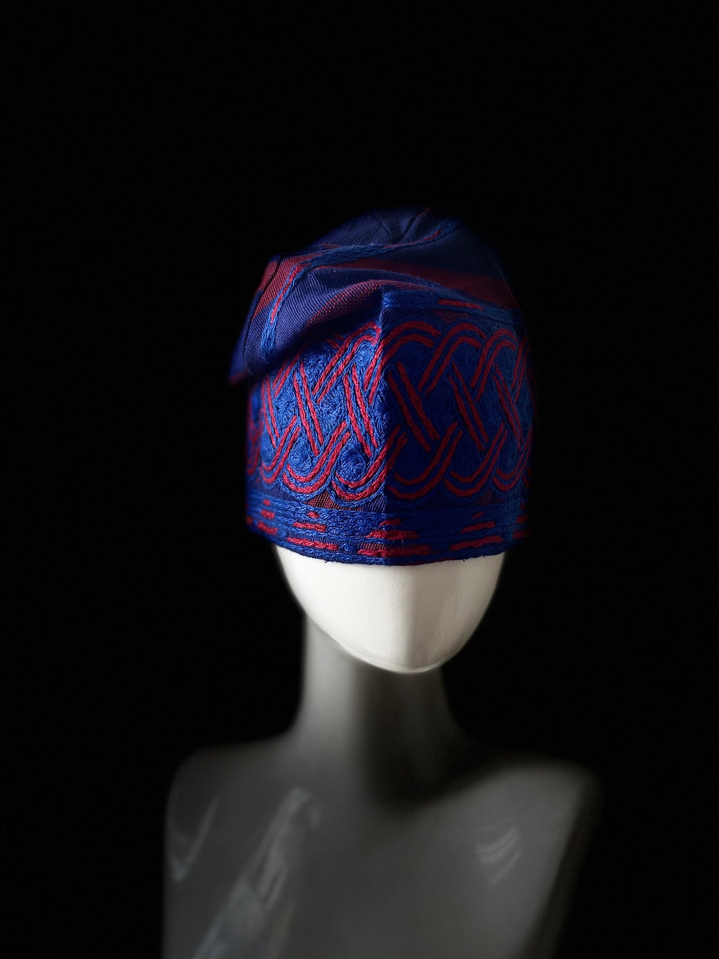 Stripes blue color mens embroidery aso oke cap