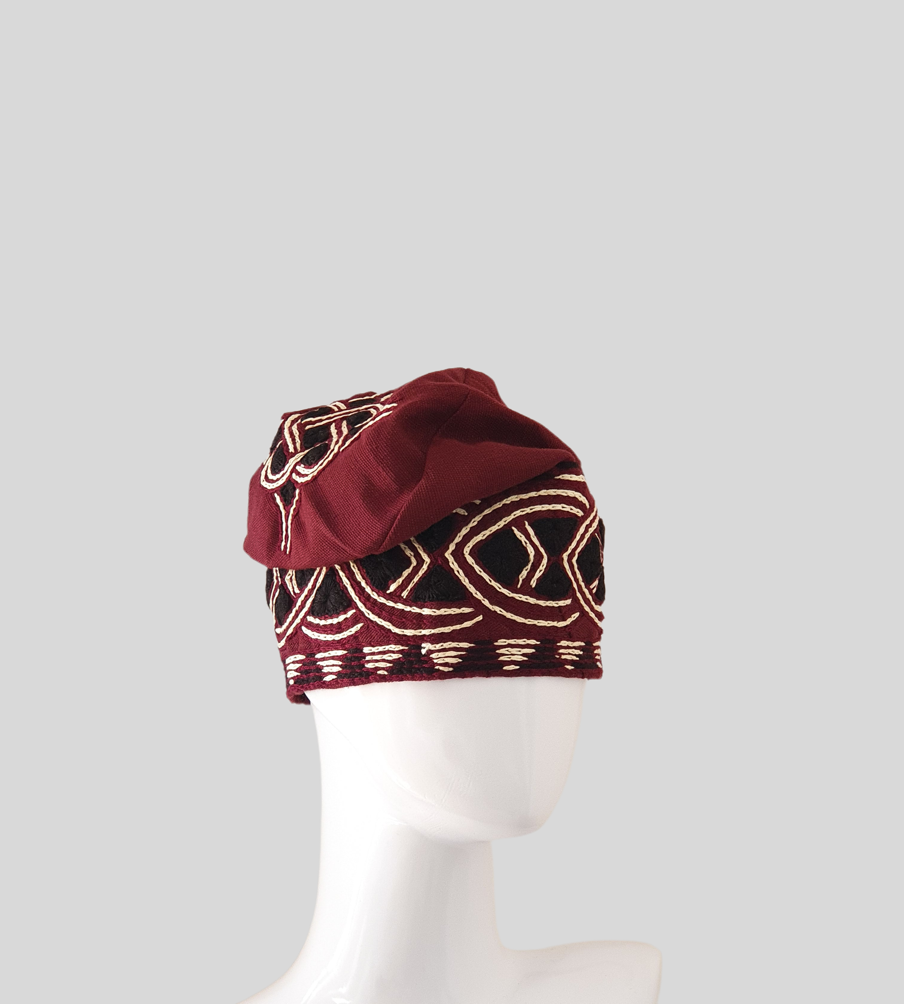 Wine Handknit nigerian traditional yoruba cap