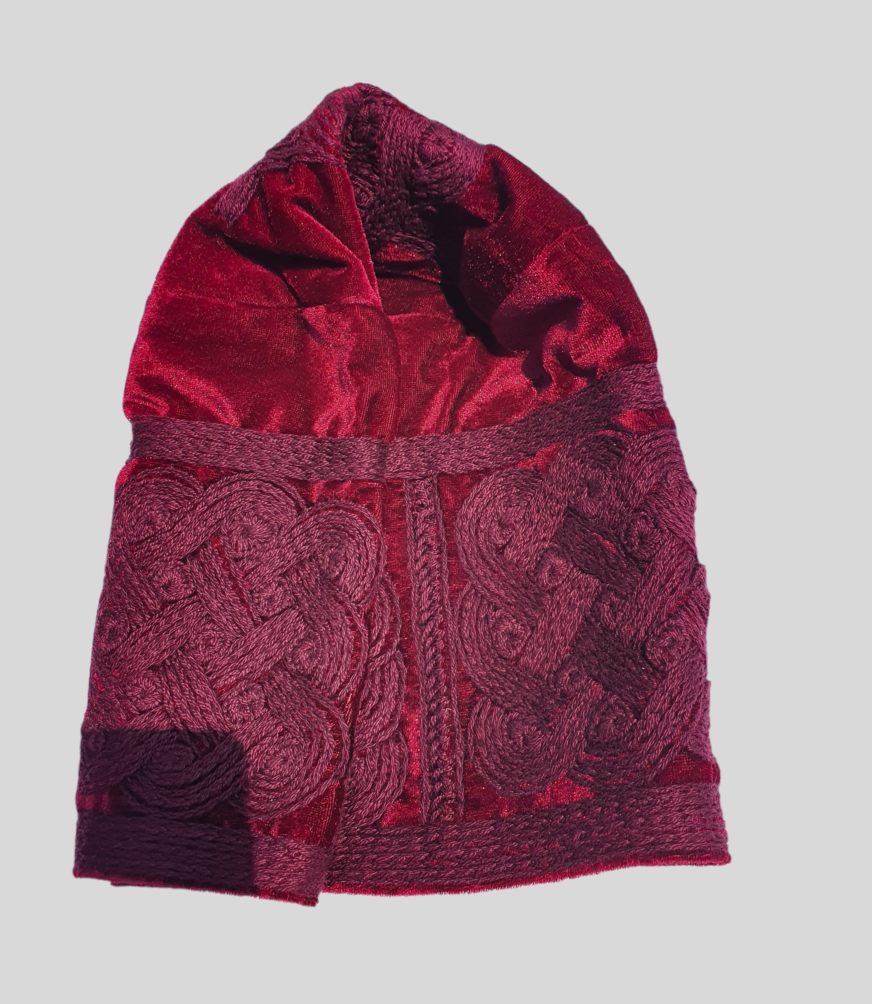 Burgundy Handknit monotone velvet Nigerian Cap