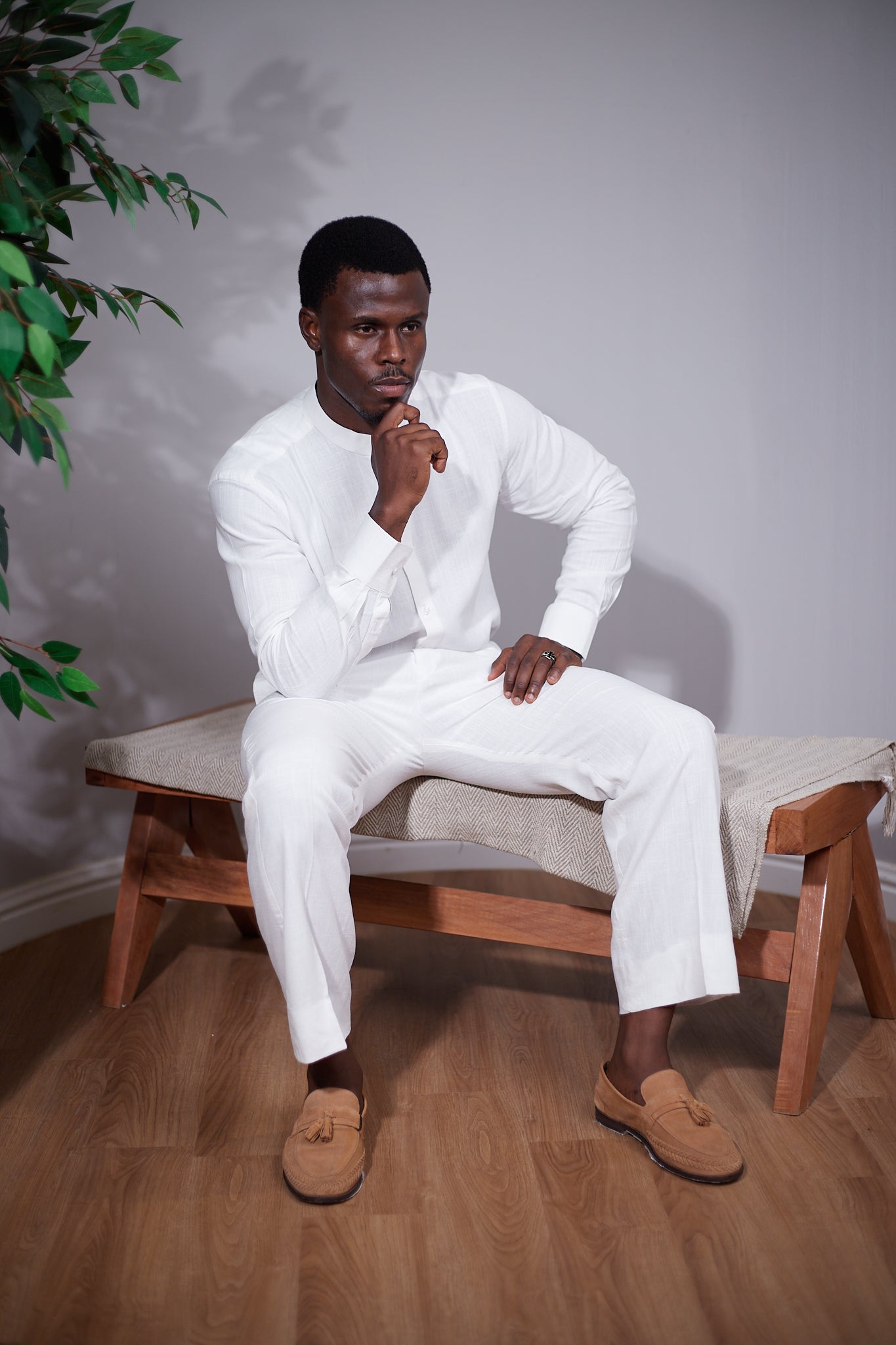 Grandad Collar Linen Long sleeve Shirt