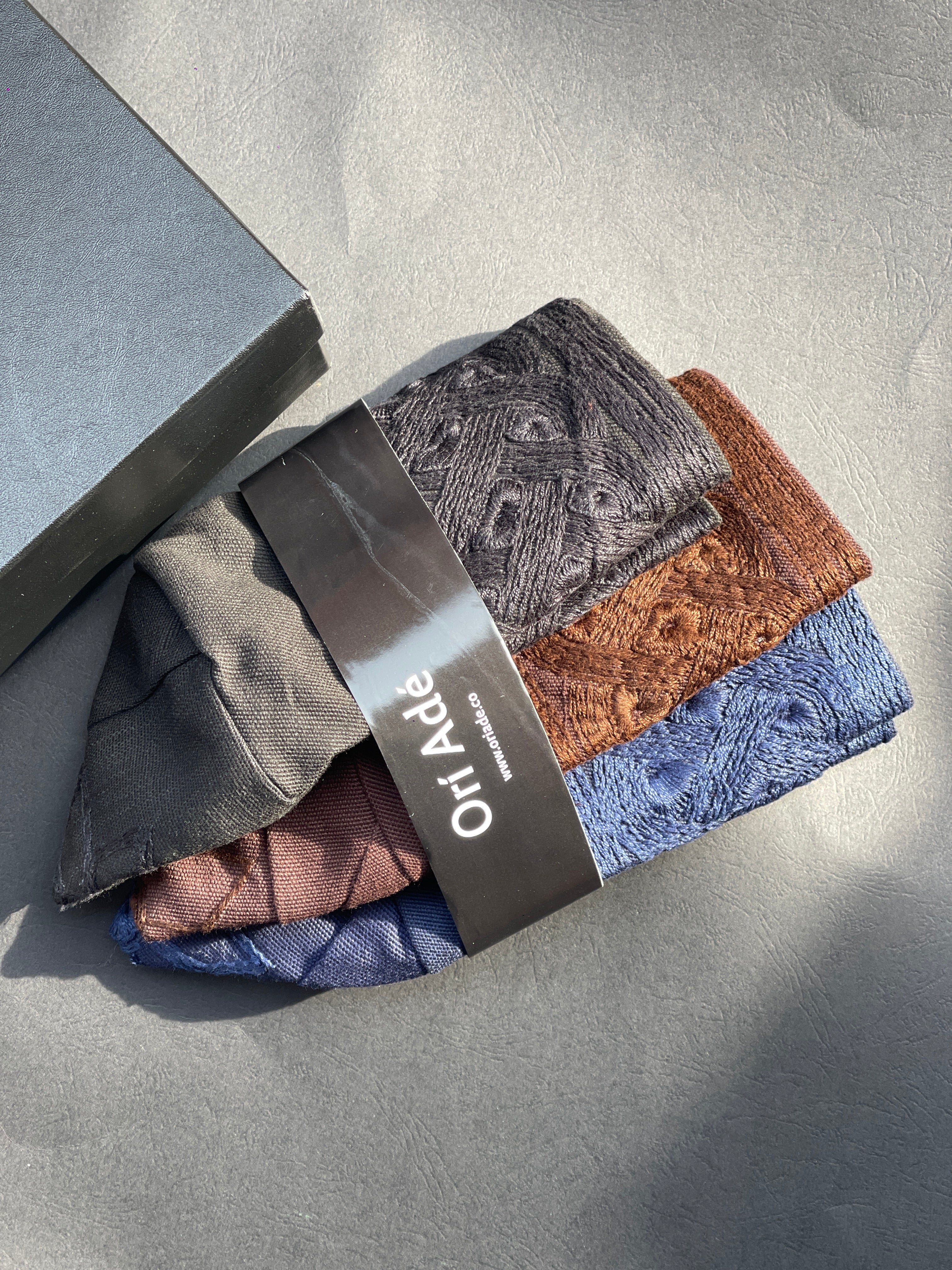 3 colors of handknit embroidery aso ofi caps