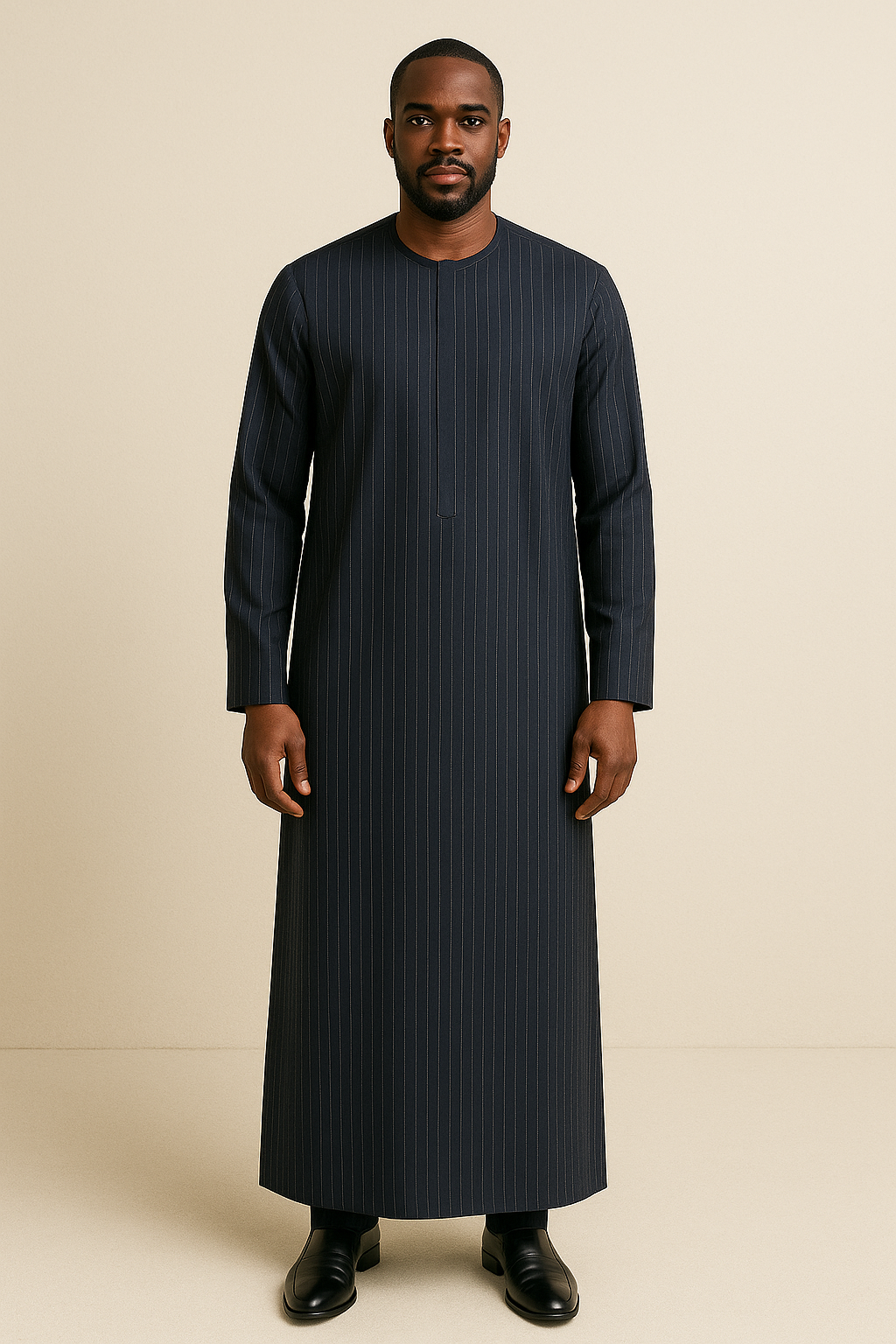 Dark Ash Pinstripe Ankle Length Kaftan long sleeve African traditional senator kaftan native Style