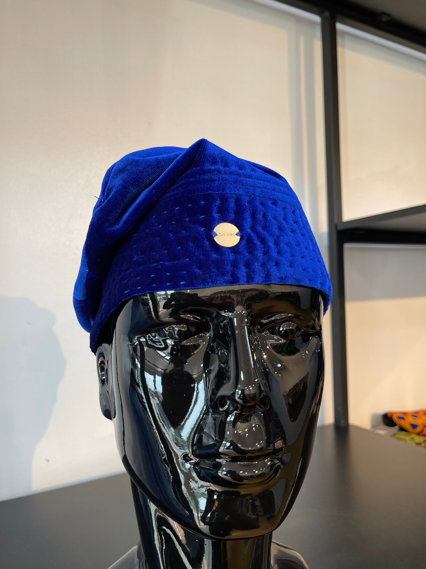 Blue Yoruba velvet Logo hand graded cap
