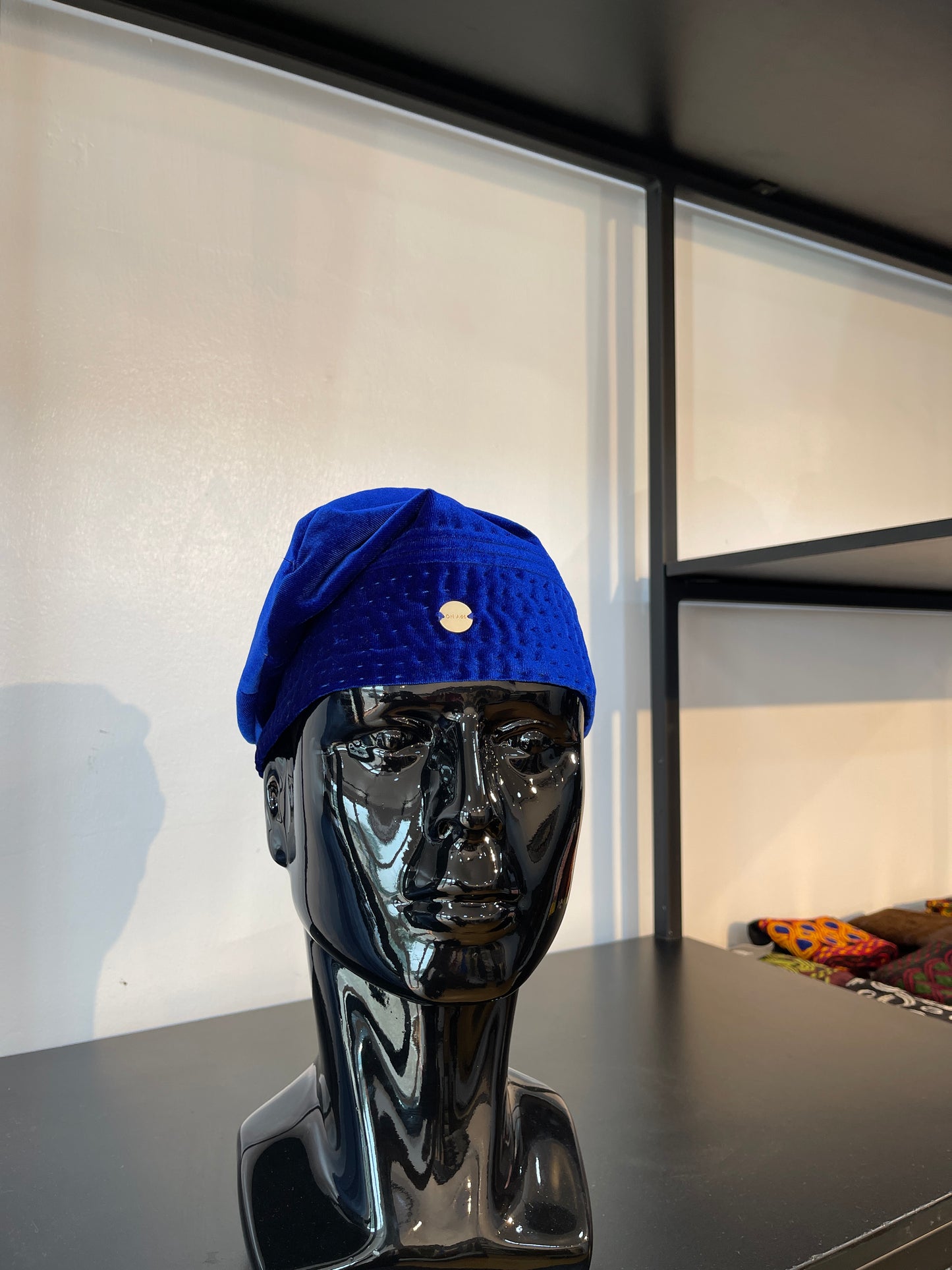 Blue Yoruba velvet Logo hand graded cap
