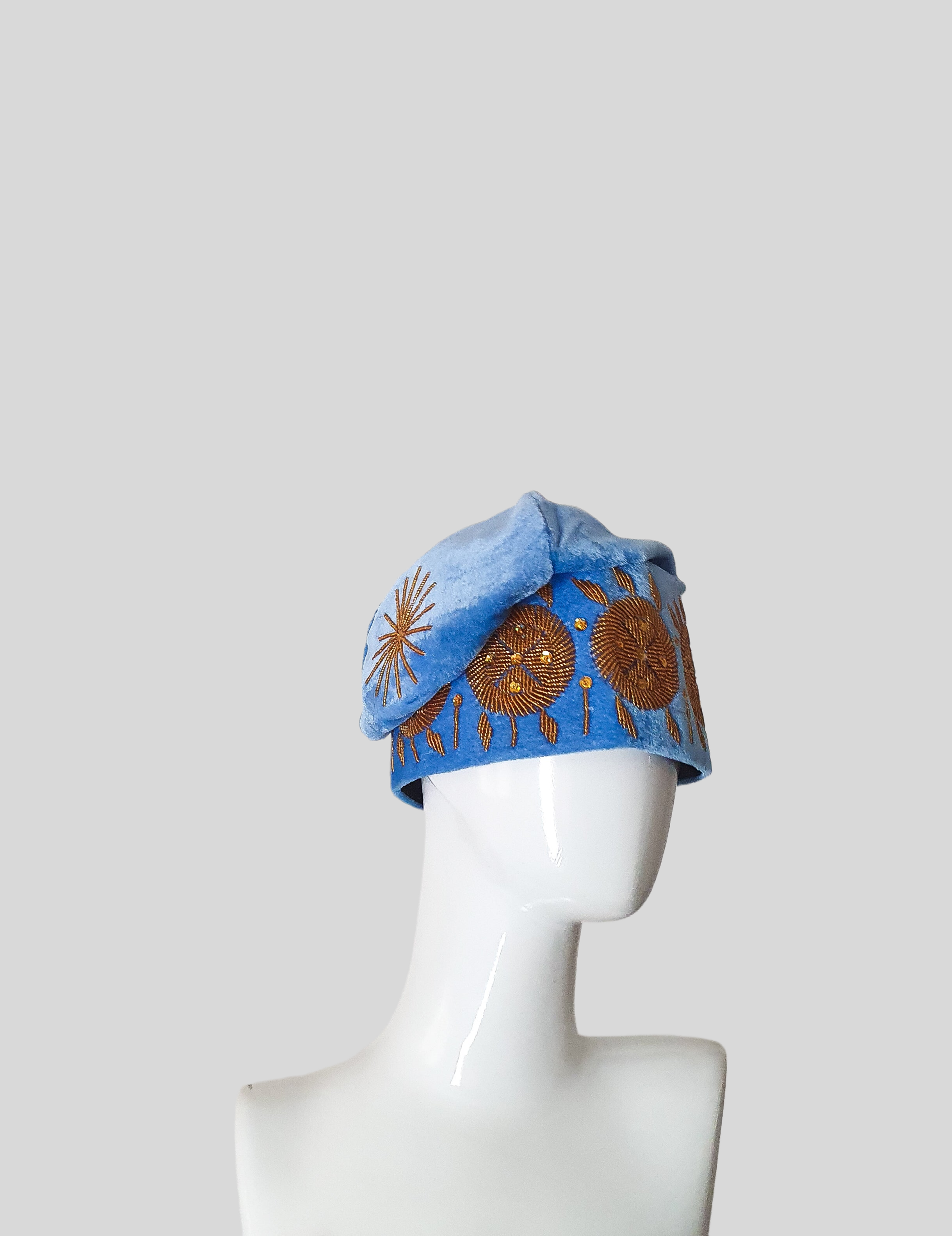 Light blue royal beaded african hat