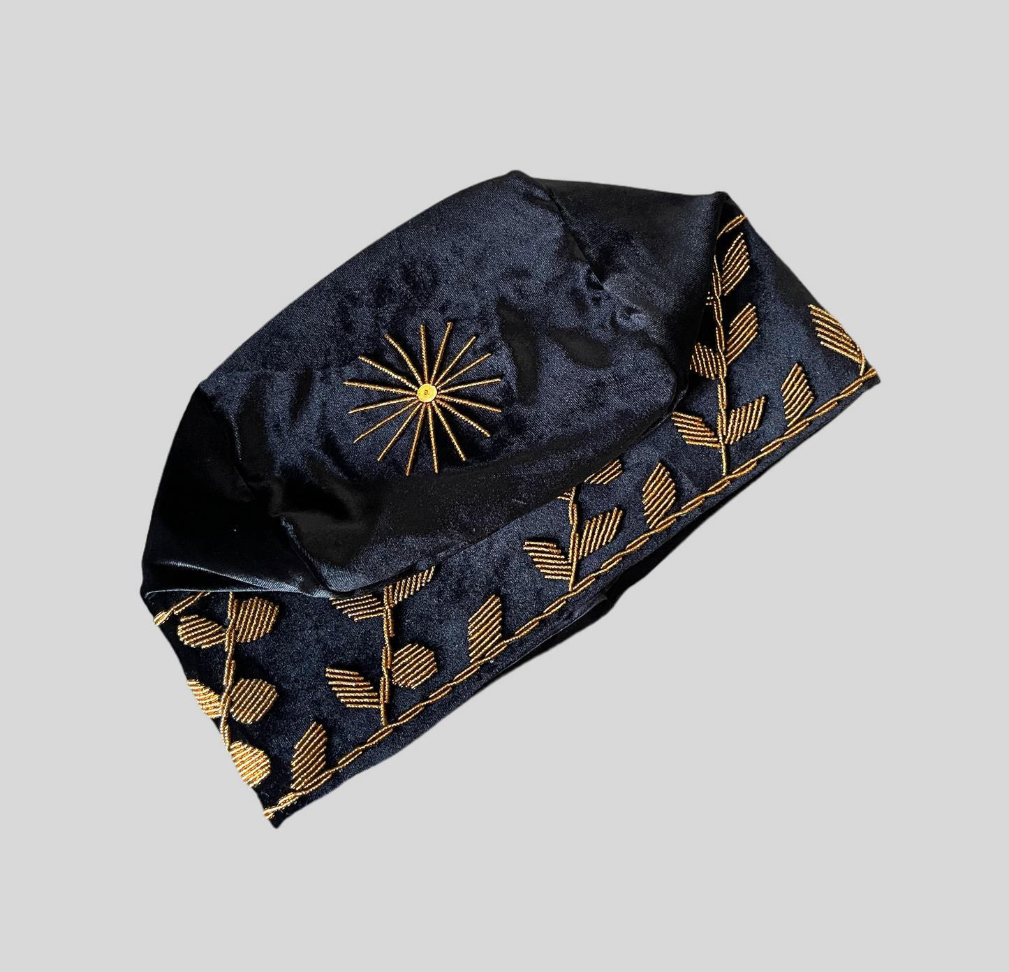 Black Akogun traditional yoruba wedding beaded hat