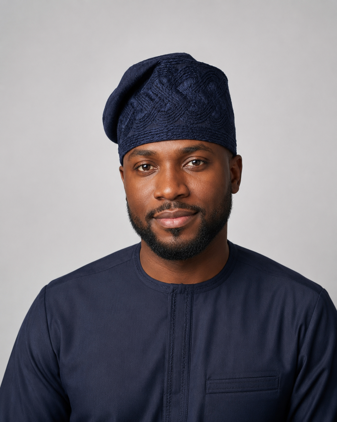 Dark blue Monotone Yoruba Aso-Ofi embroidery Cap
