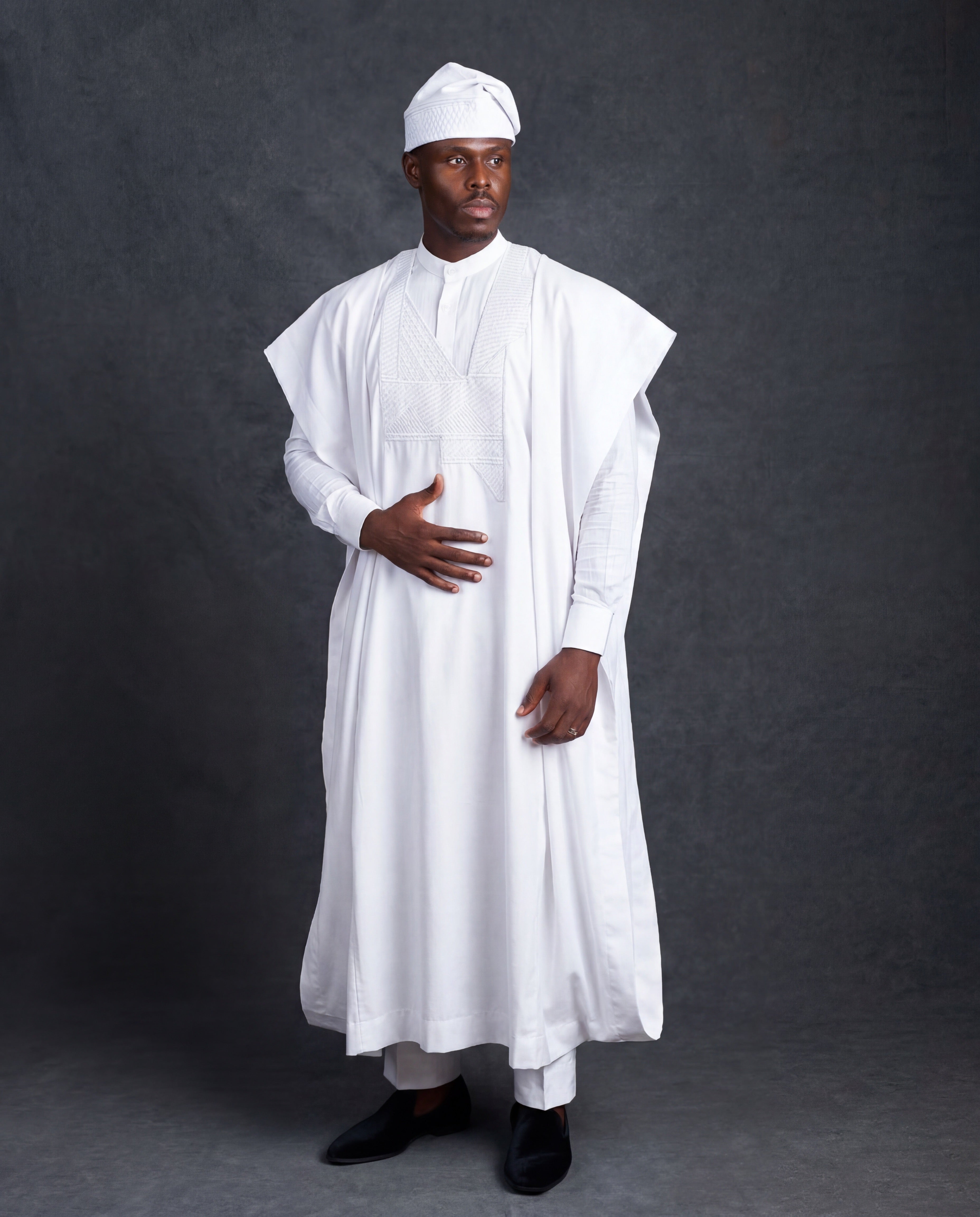 Cocaine white traditional Aso Oke cap