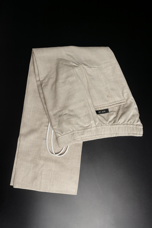 Beige Linen Drawstrings Pant