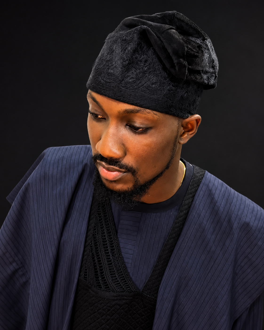 Black velvet monotone embroidery yoruba cap