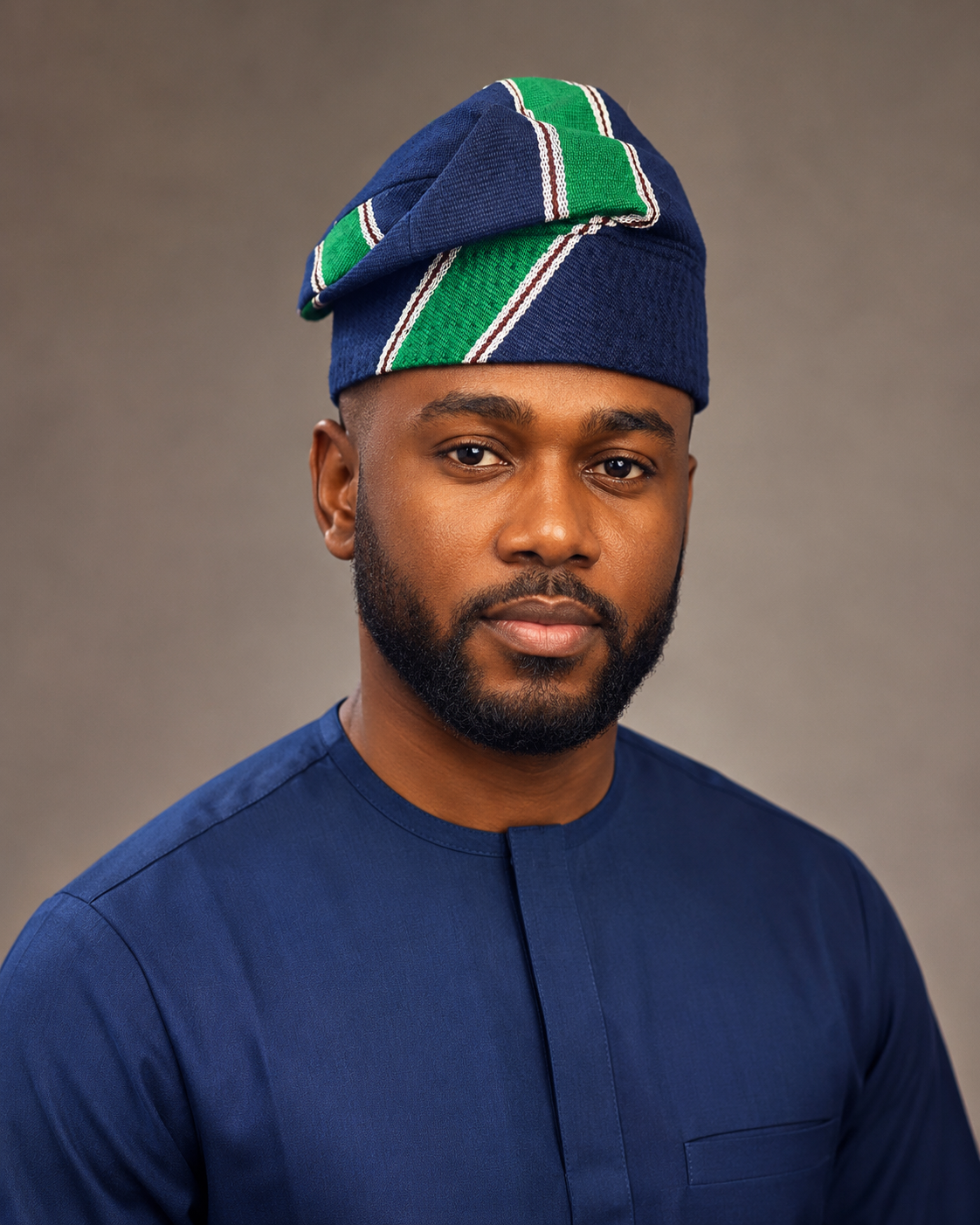 Navy & Green Stripe Aso-Oke Yoruba Cap