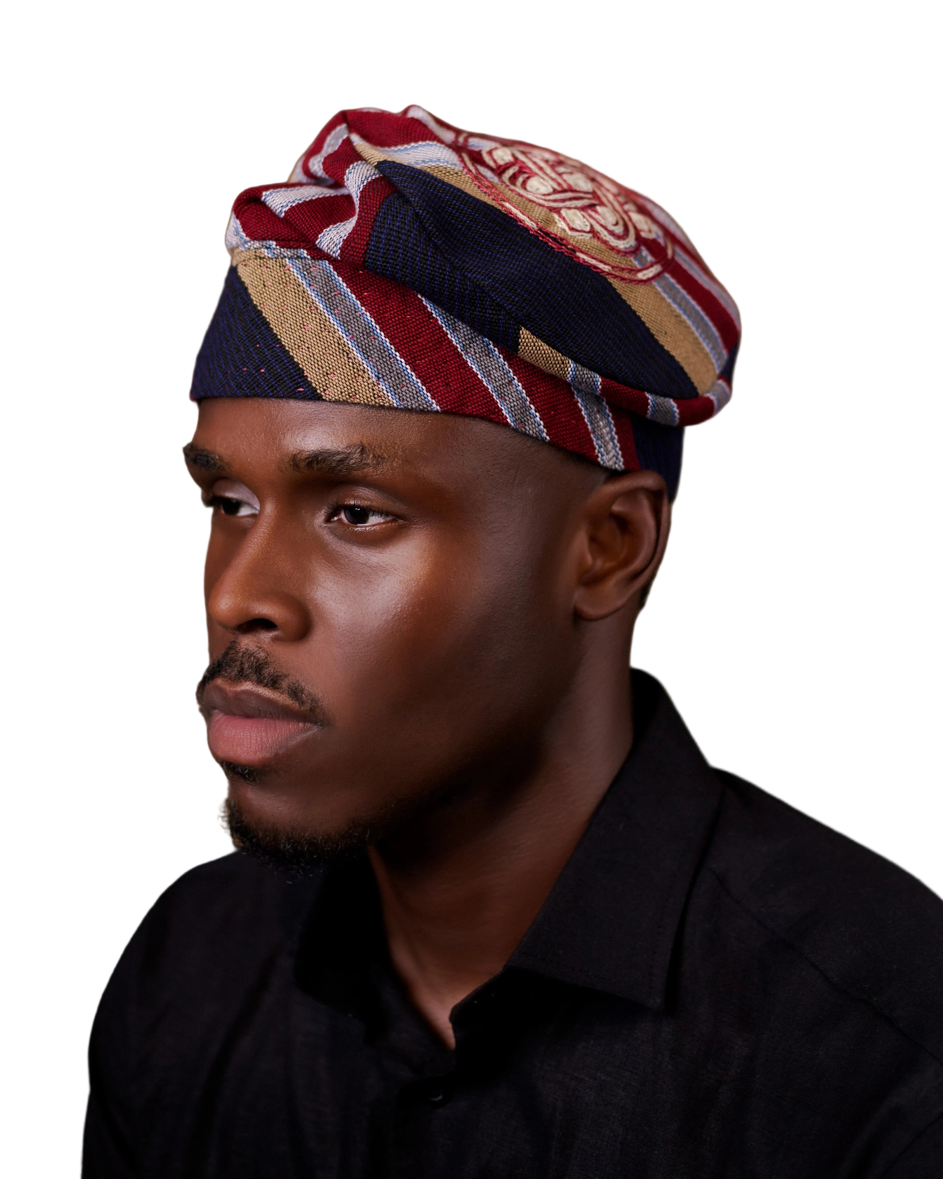 Aso oke cap with embroidery