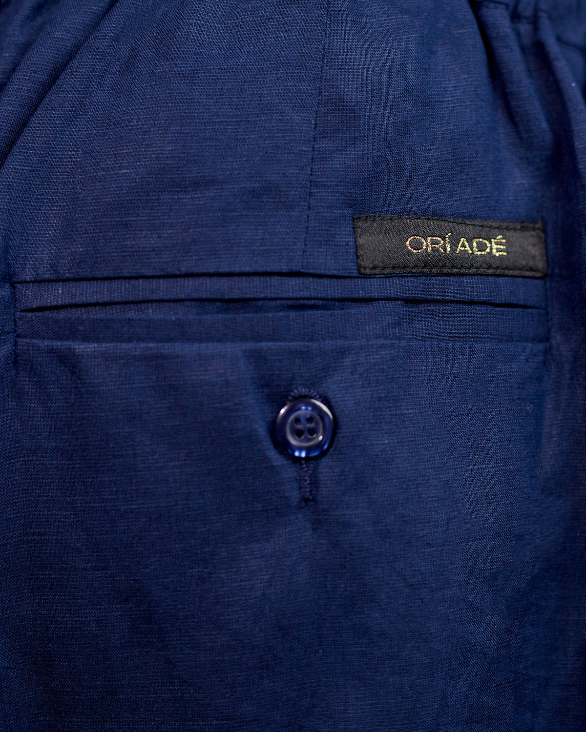 Orí Adé Navy Blue Linen Set – Mandarin Shirt & Drawstring Trousers