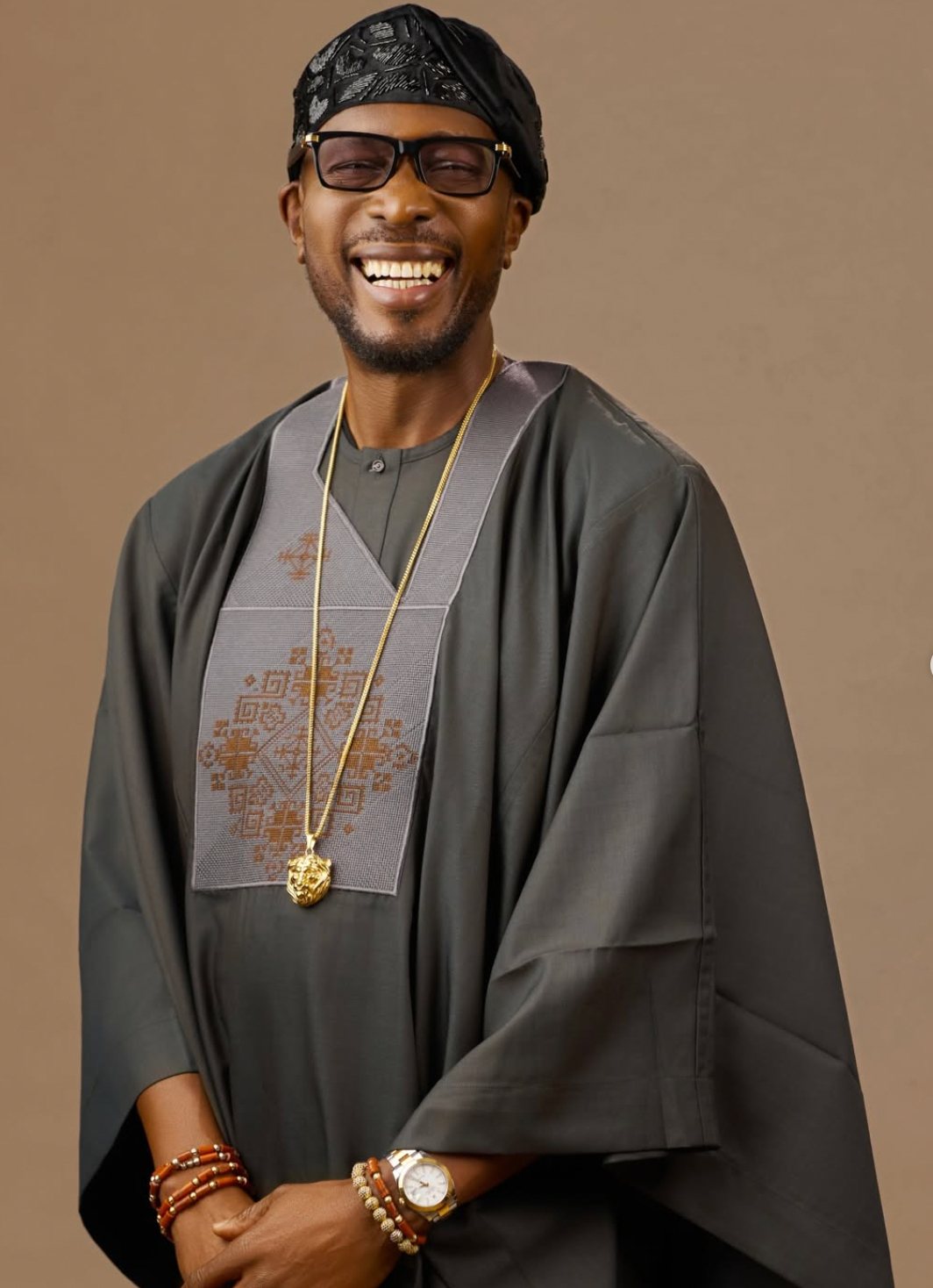 ÀKÓGUN Black & black Beaded Yorùbá Cap