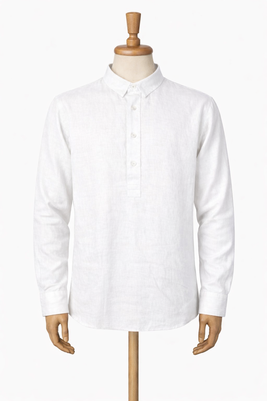 White Linen Half-Placket Shirt