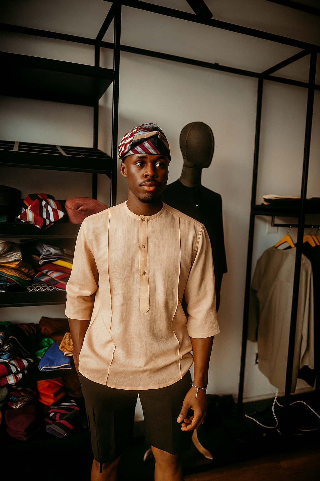 NIgerian Man in Linen and Yoruba cap
