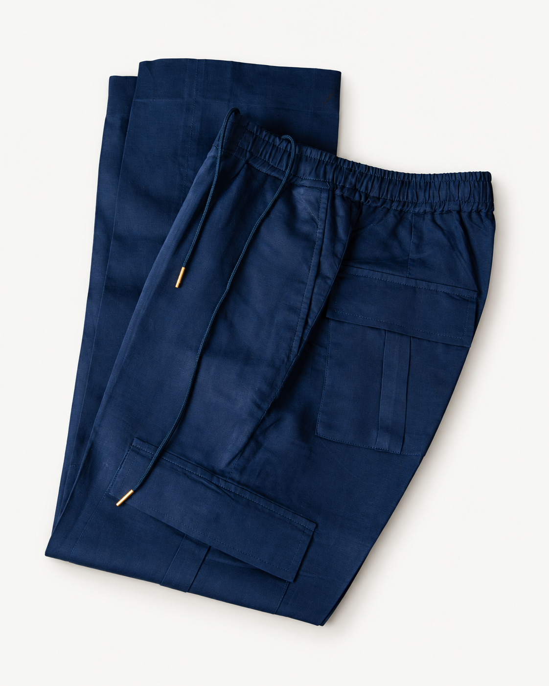 Orí Adé Navy Blue Cargo Trousers — studio product photograph