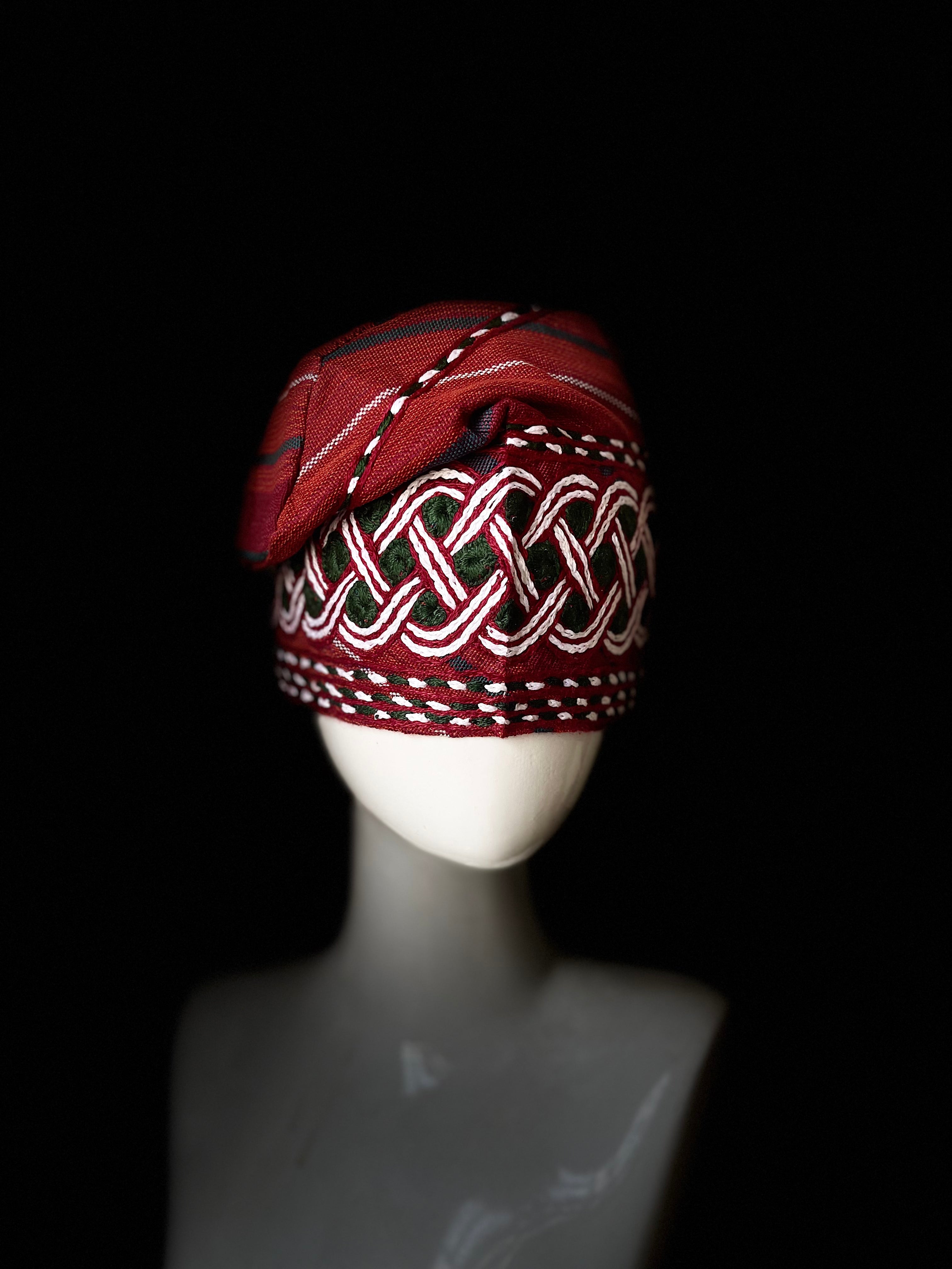 Red and green stripes Nigerian men yoruba cap with embroidery