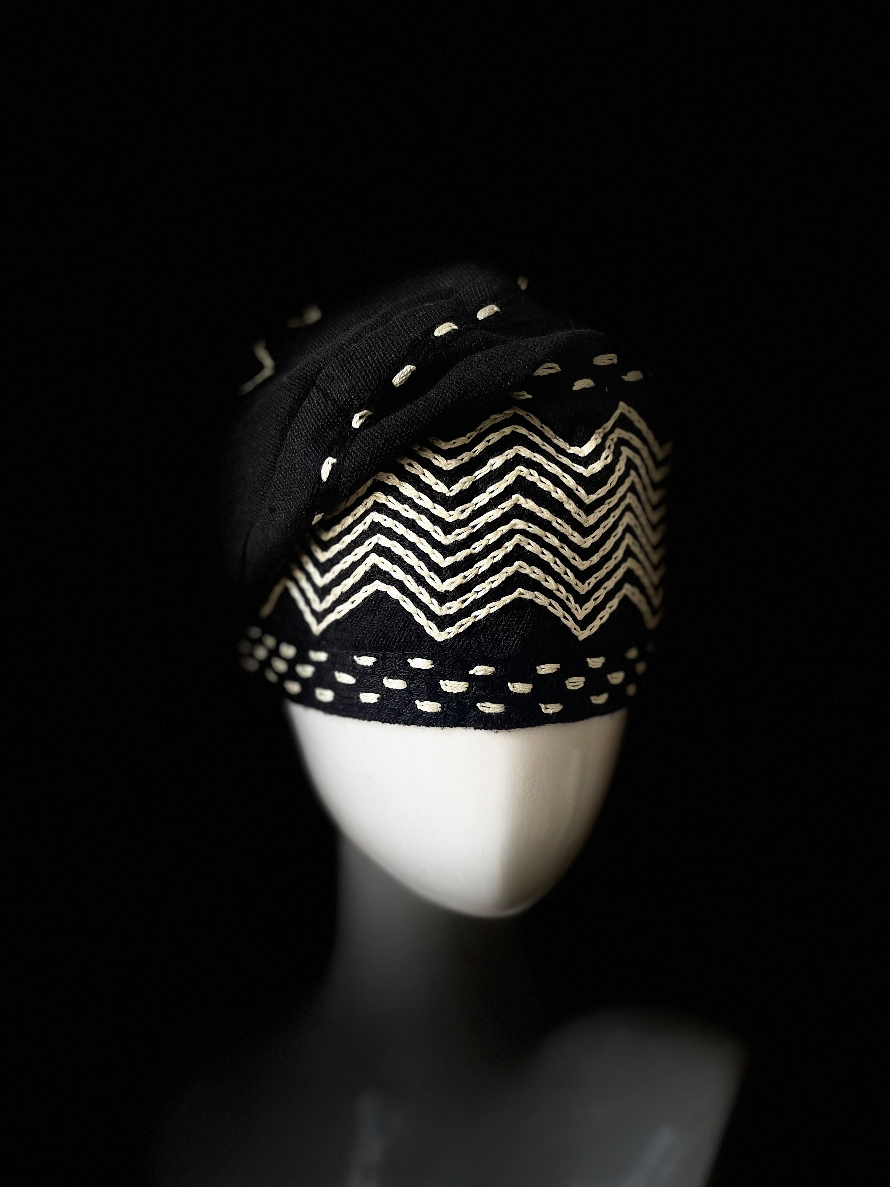 Black and off white embroidery yoruba men's embroidery aso oke hat