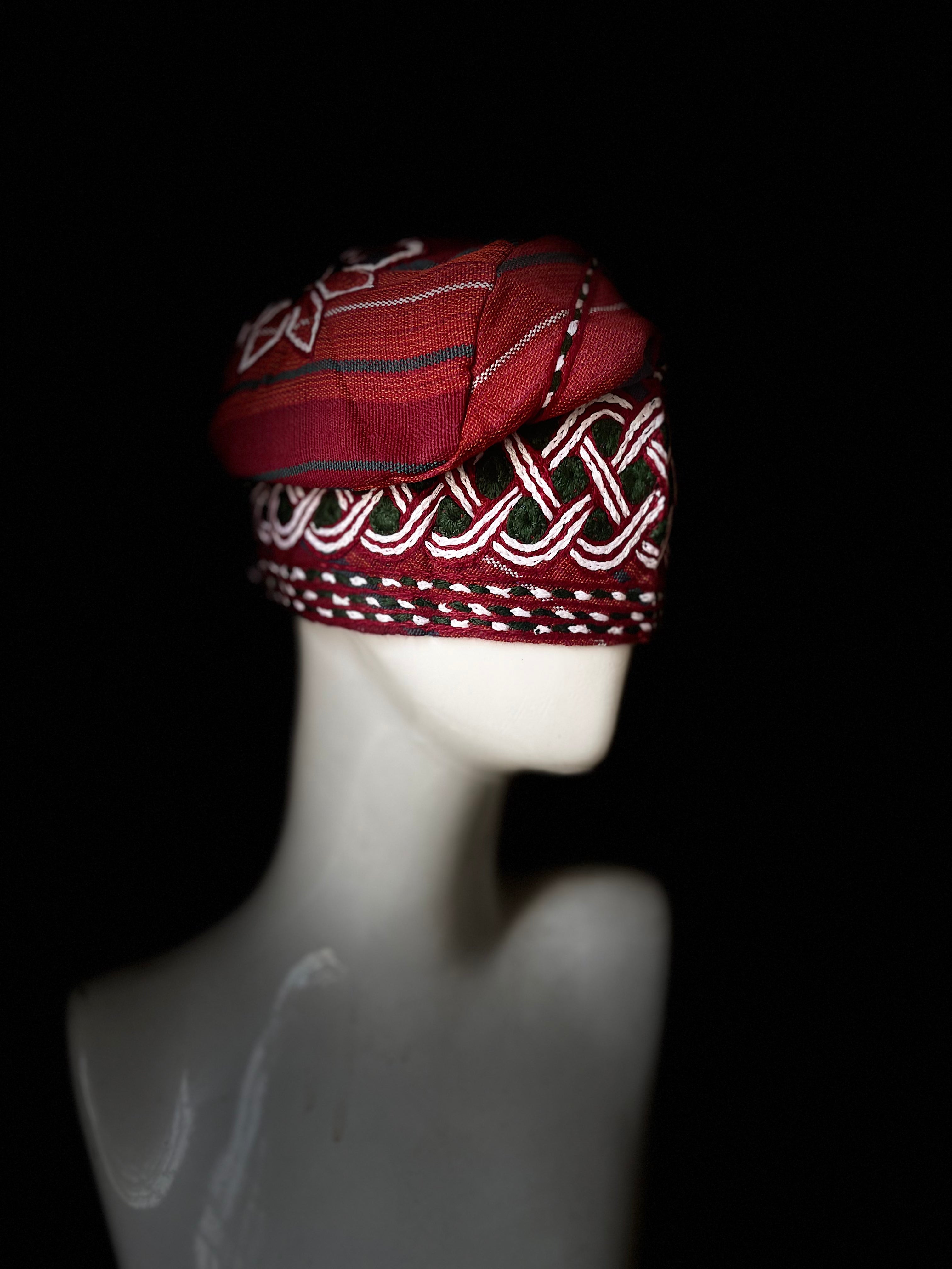 Red and green stripes Nigerian men yoruba cap with embroidery