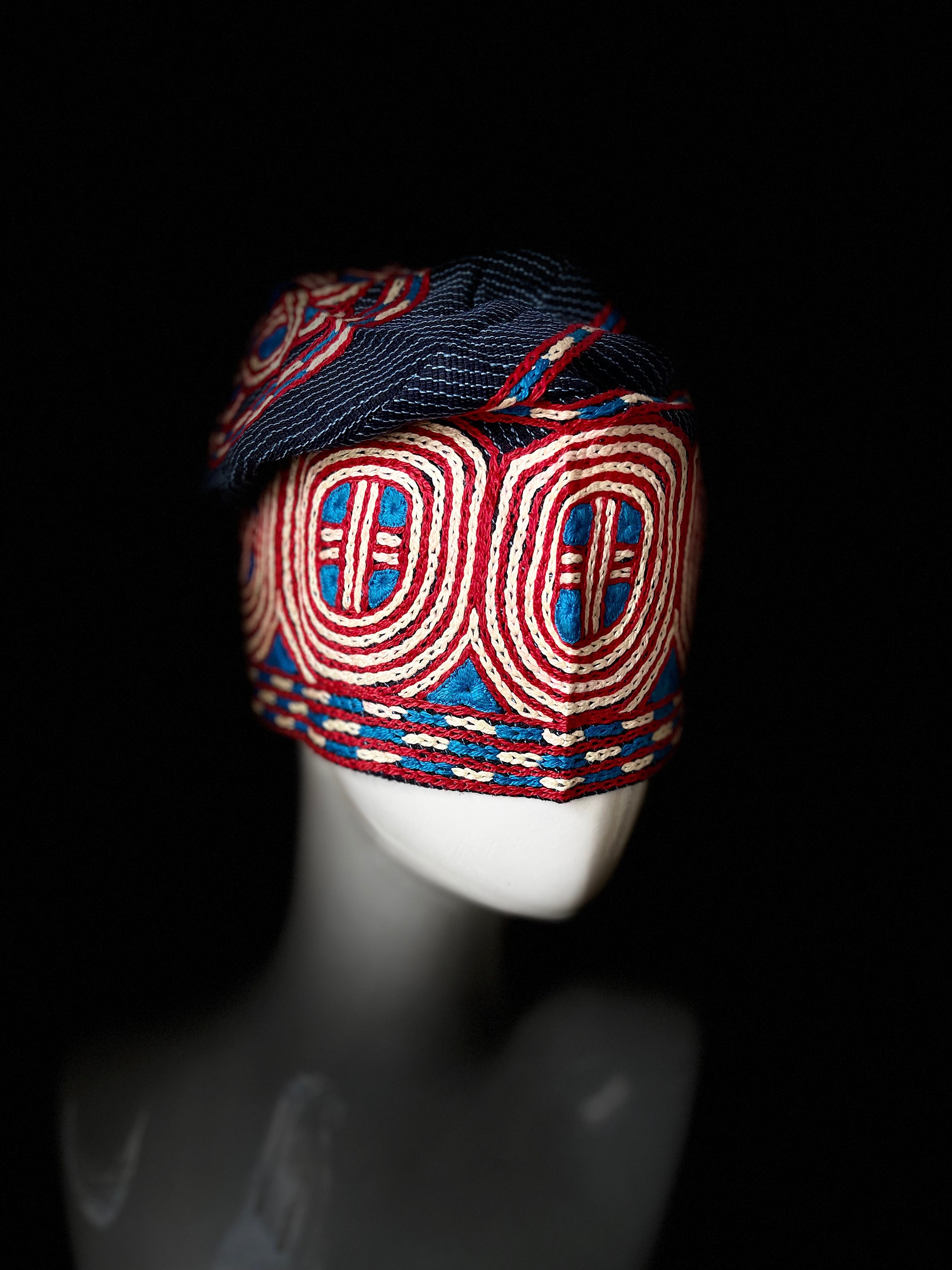 Blue Pin Stripe yoruba men's embroidery aso oke hat