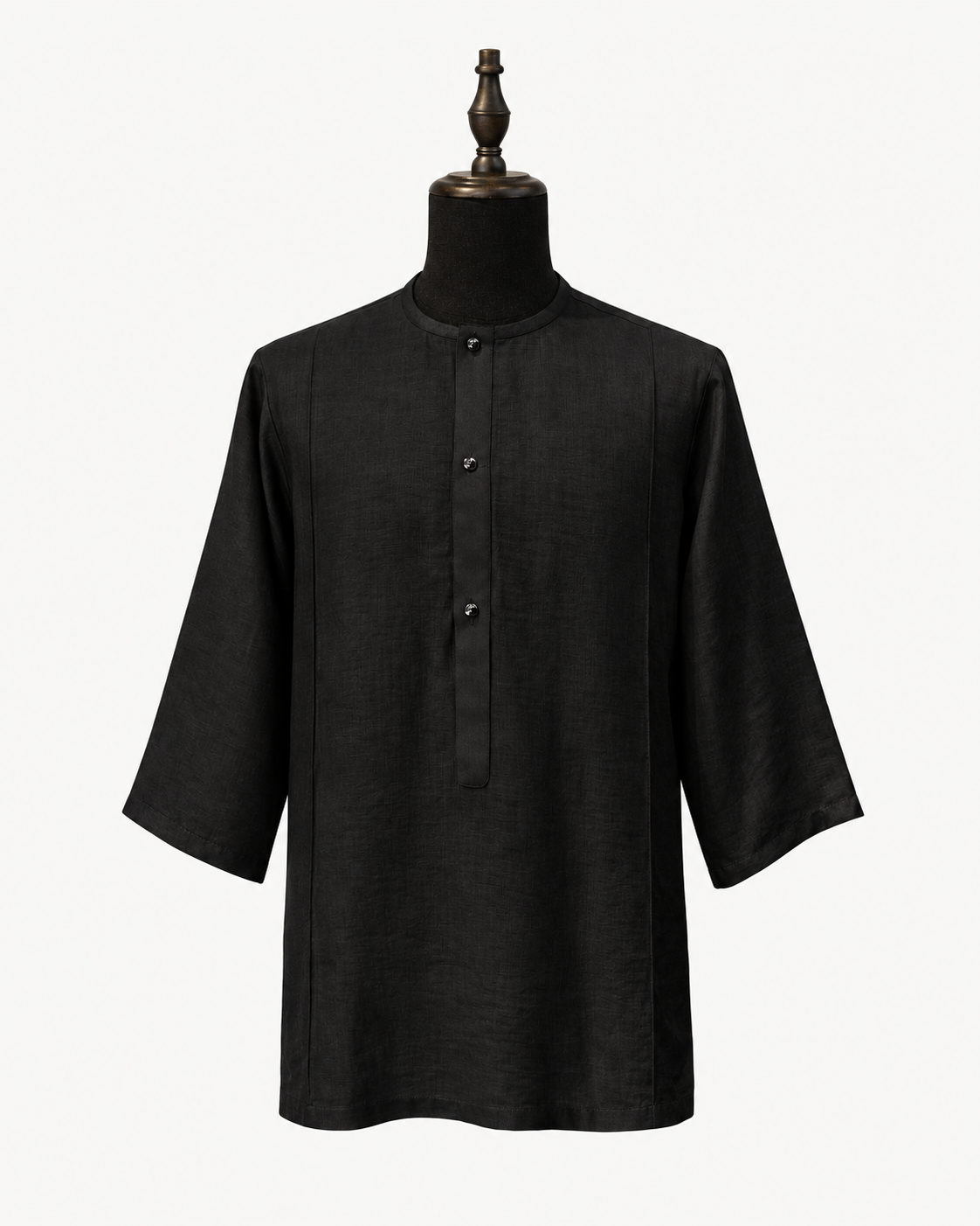 Orí Adé Black Linen Shirt with Swarovski Crystal Buttons — studio product photograph