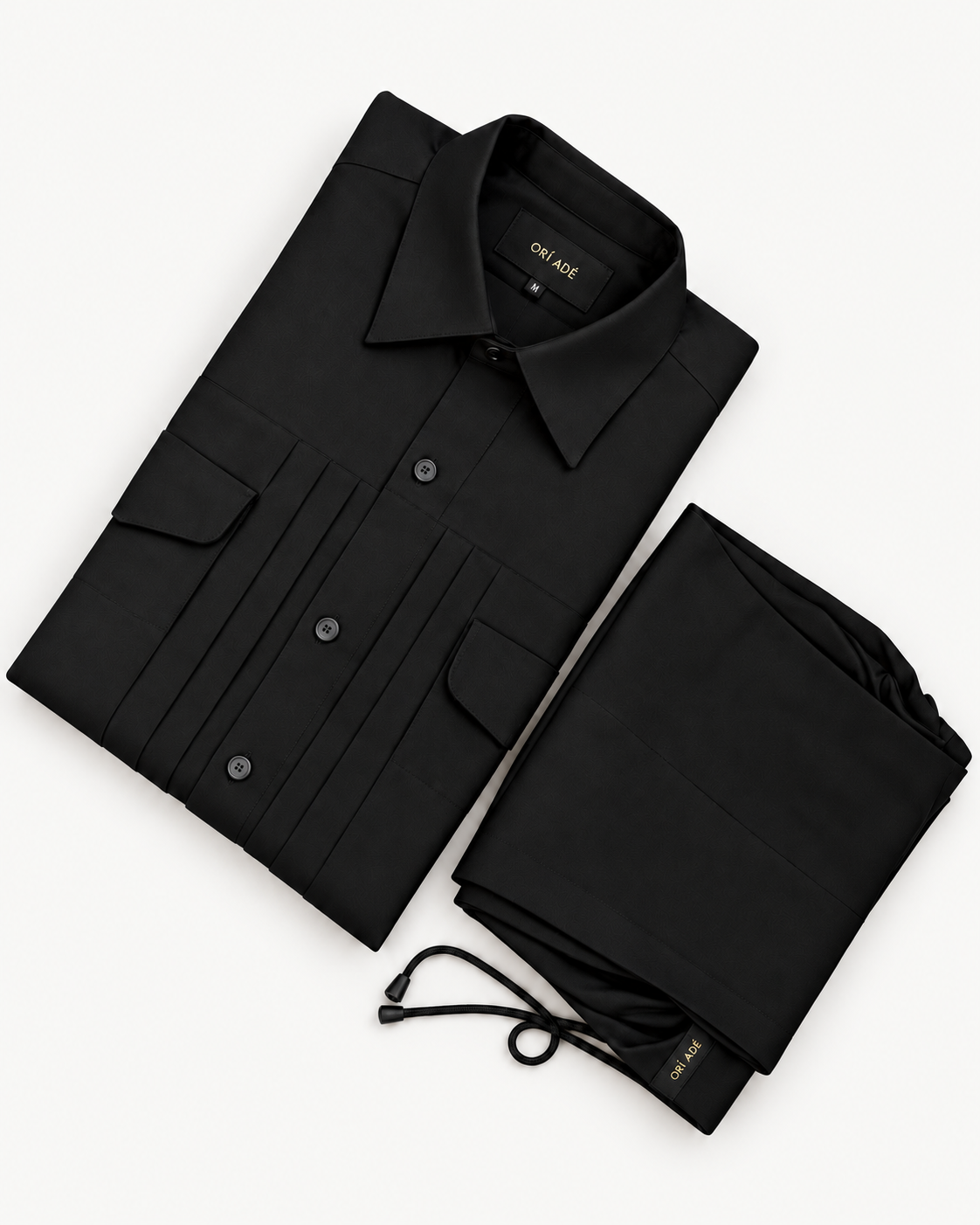 Orí Adé Black Pleated Utility Set — studio product photograph