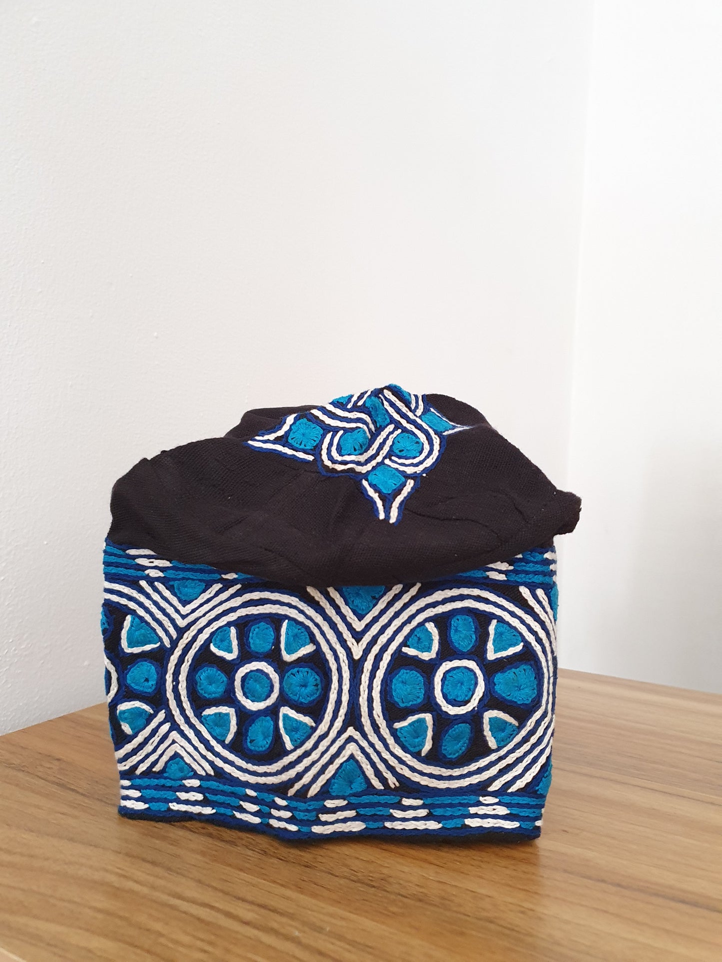 Black and Powder Blue Nigerian Yoruba aso oke Ijebu cap