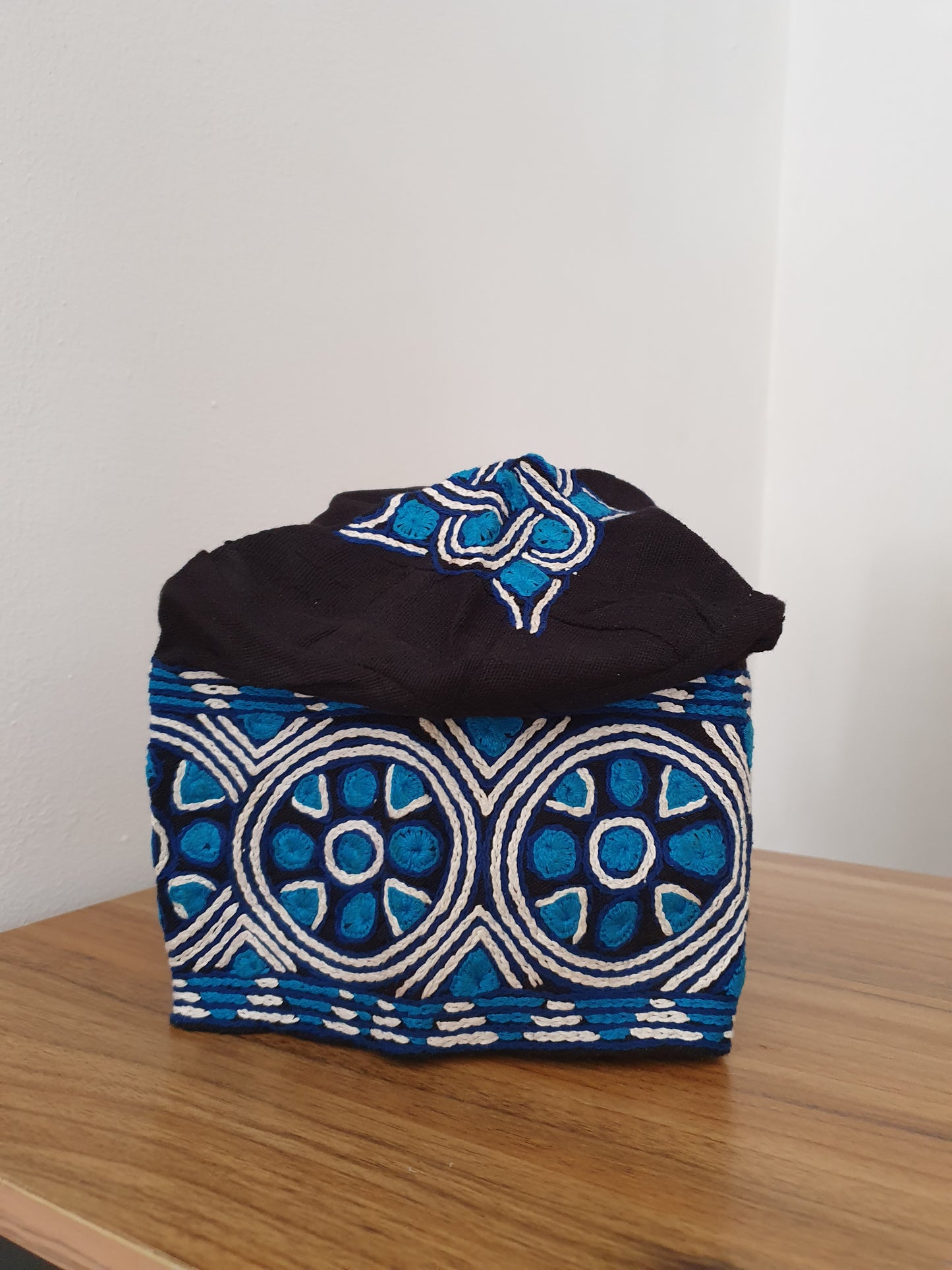 Black and Powder Blue Nigerian Yoruba aso oke Ijebu cap