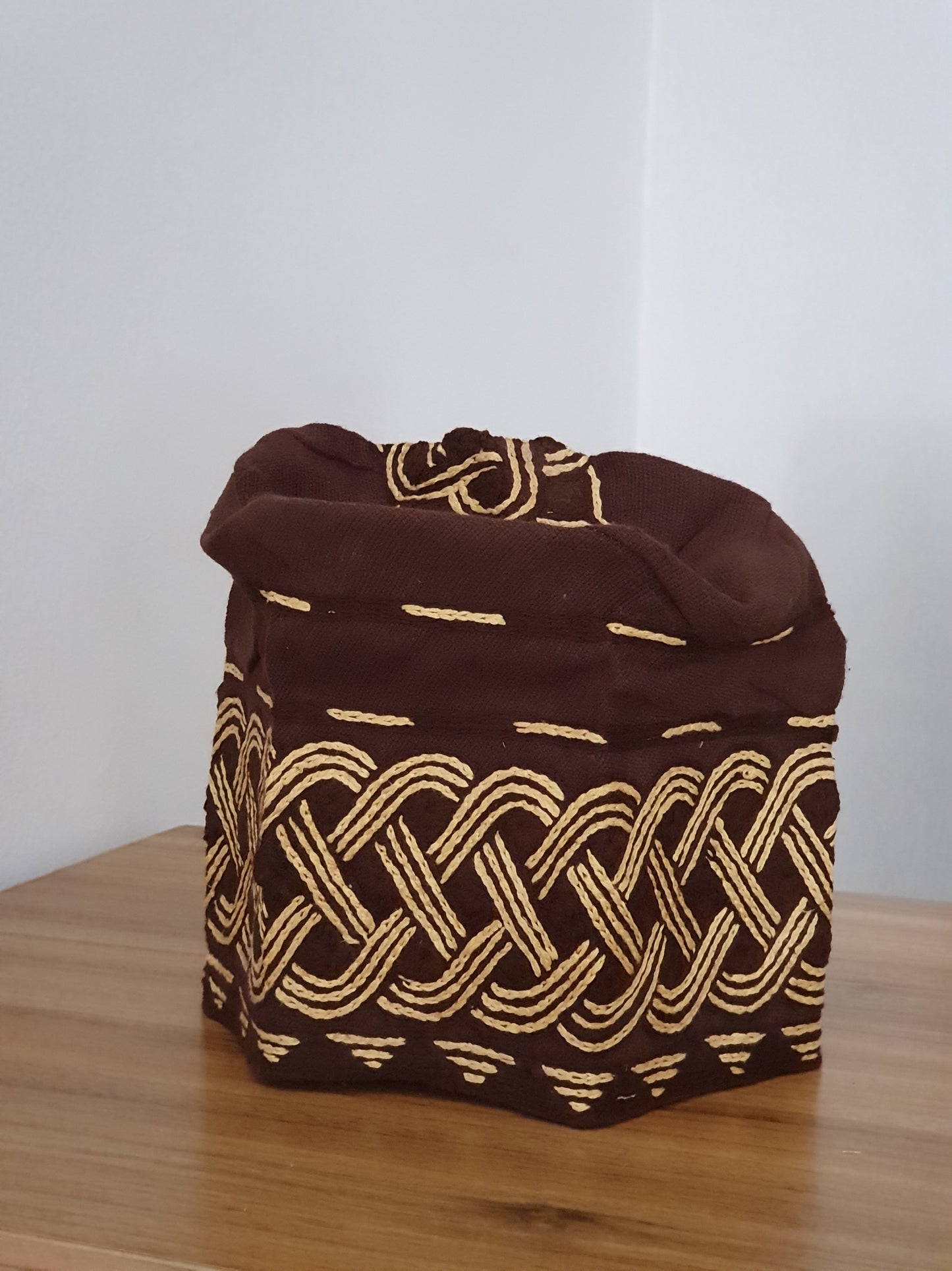 Brown and cream Nigerian men embroidery aso oke cap