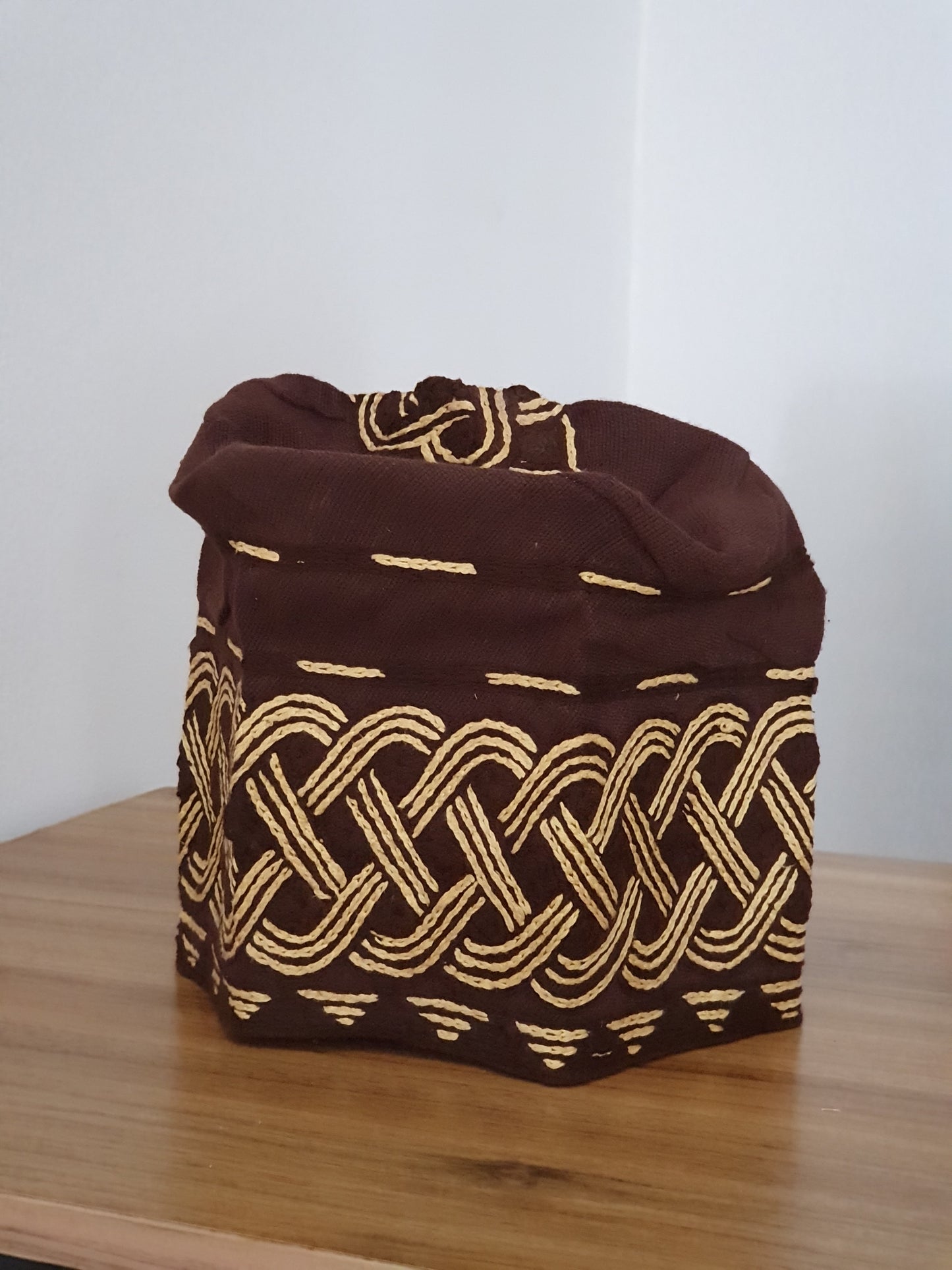 Brown and cream Nigerian men embroidery aso oke cap