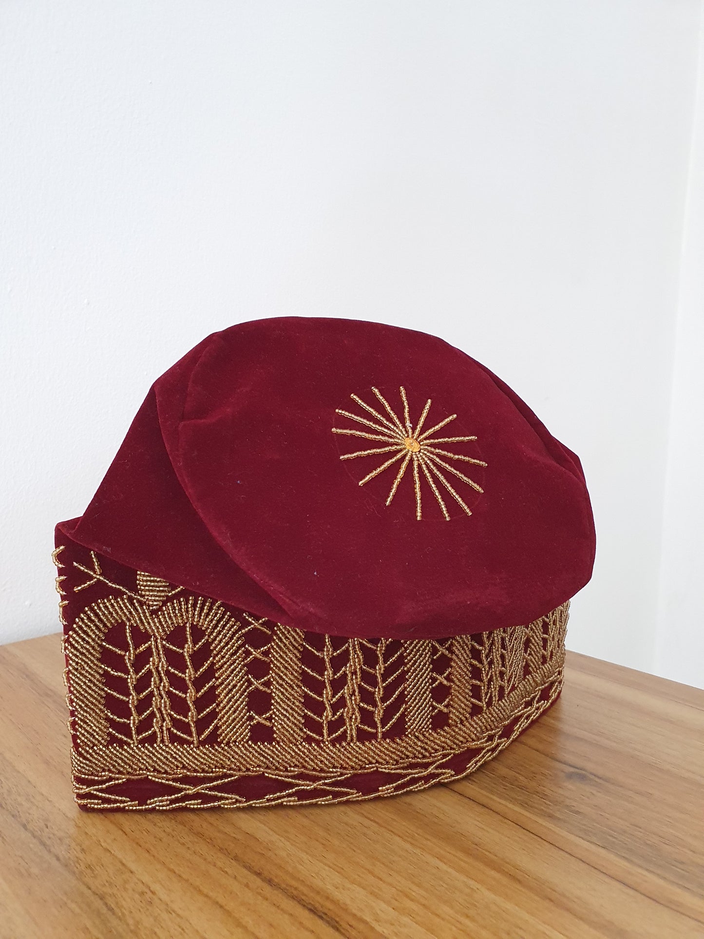 Burgundy beaded royal Fila asinde yoruba cap