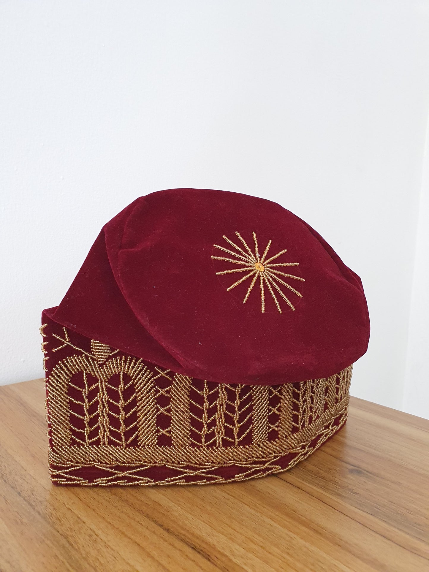 Burgundy beaded royal Fila asinde yoruba cap