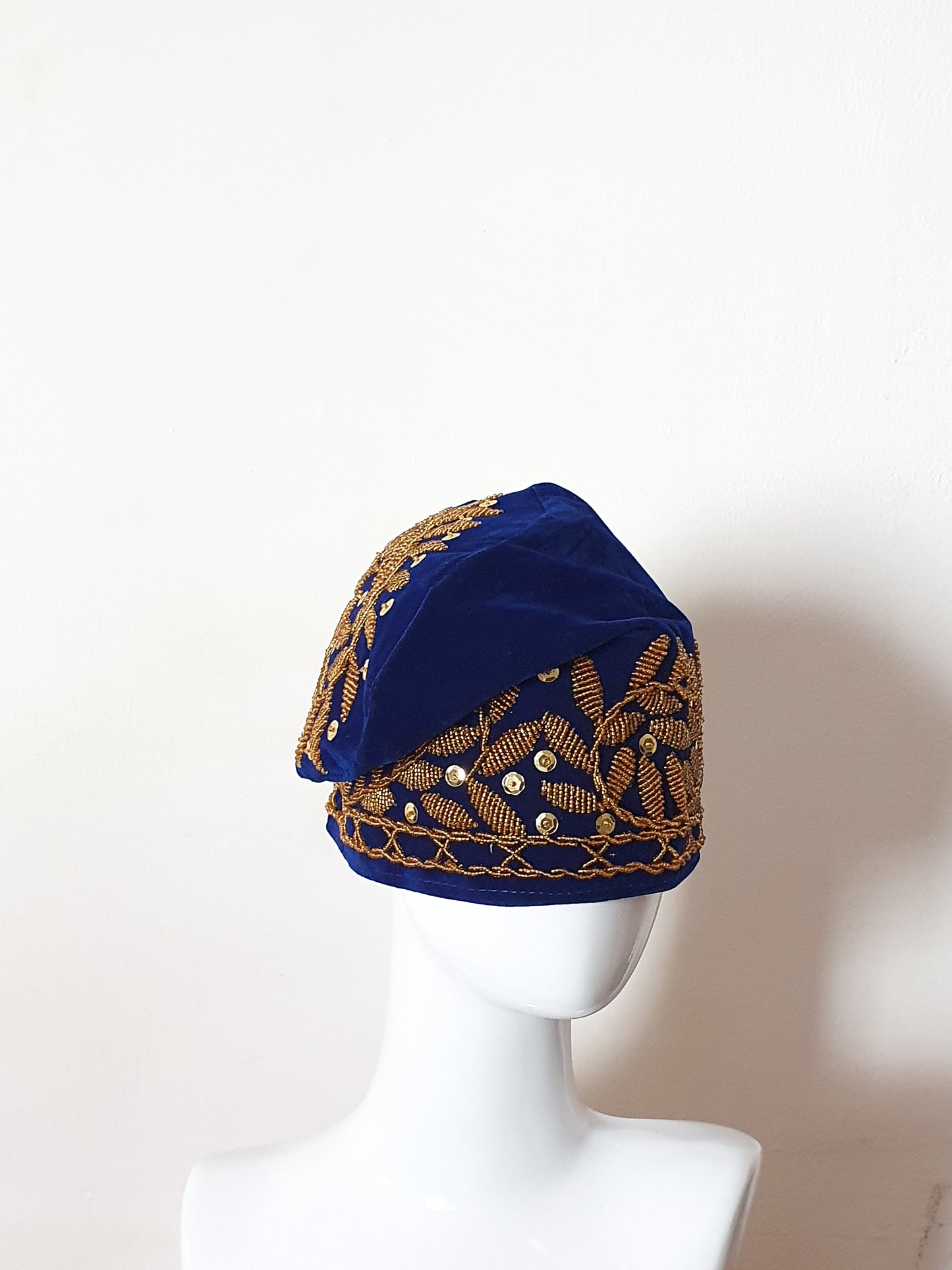 Blue Akogun flower design traditional yoruba beaded hat