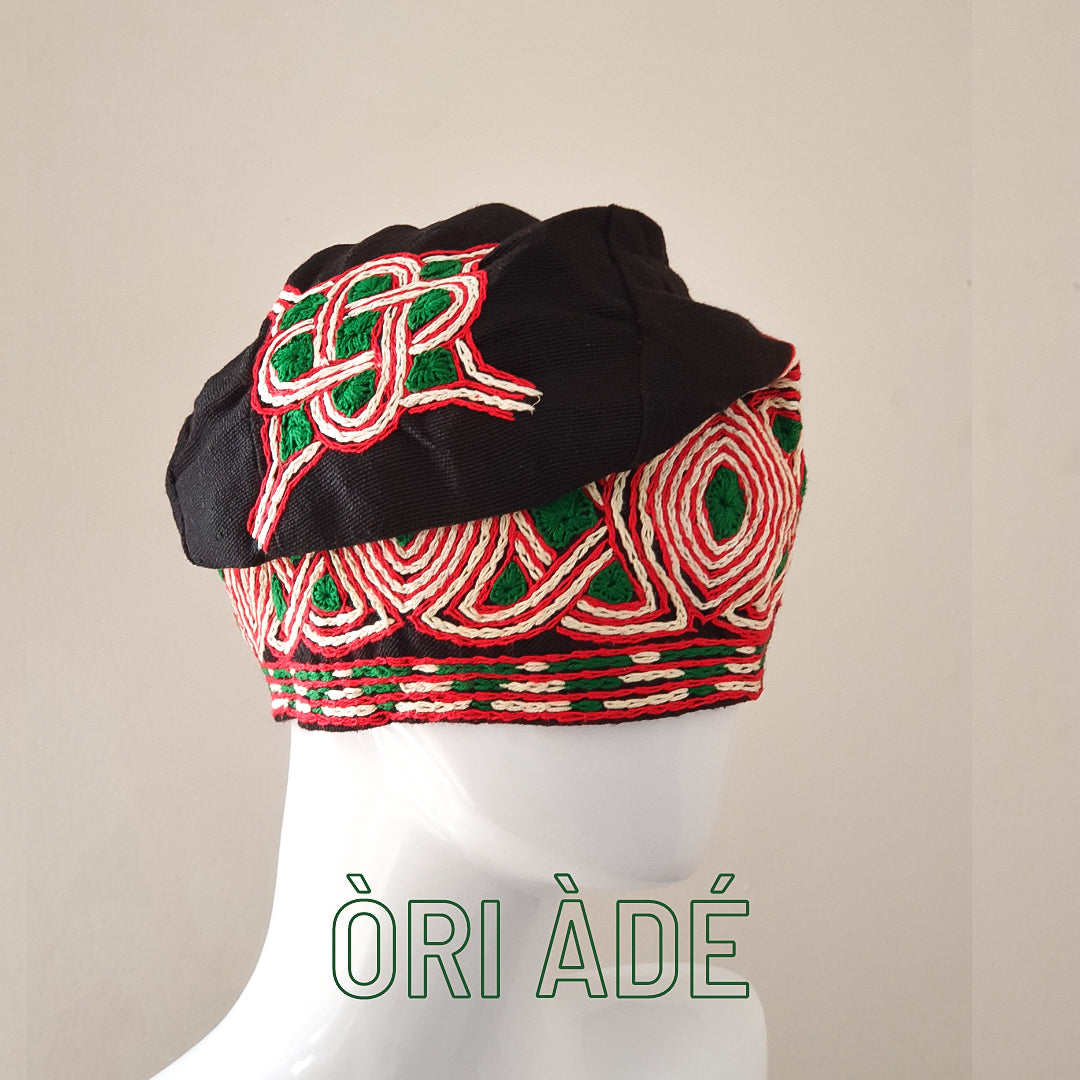 Black, Red and green Handknit nigerian traditional ijebu cap