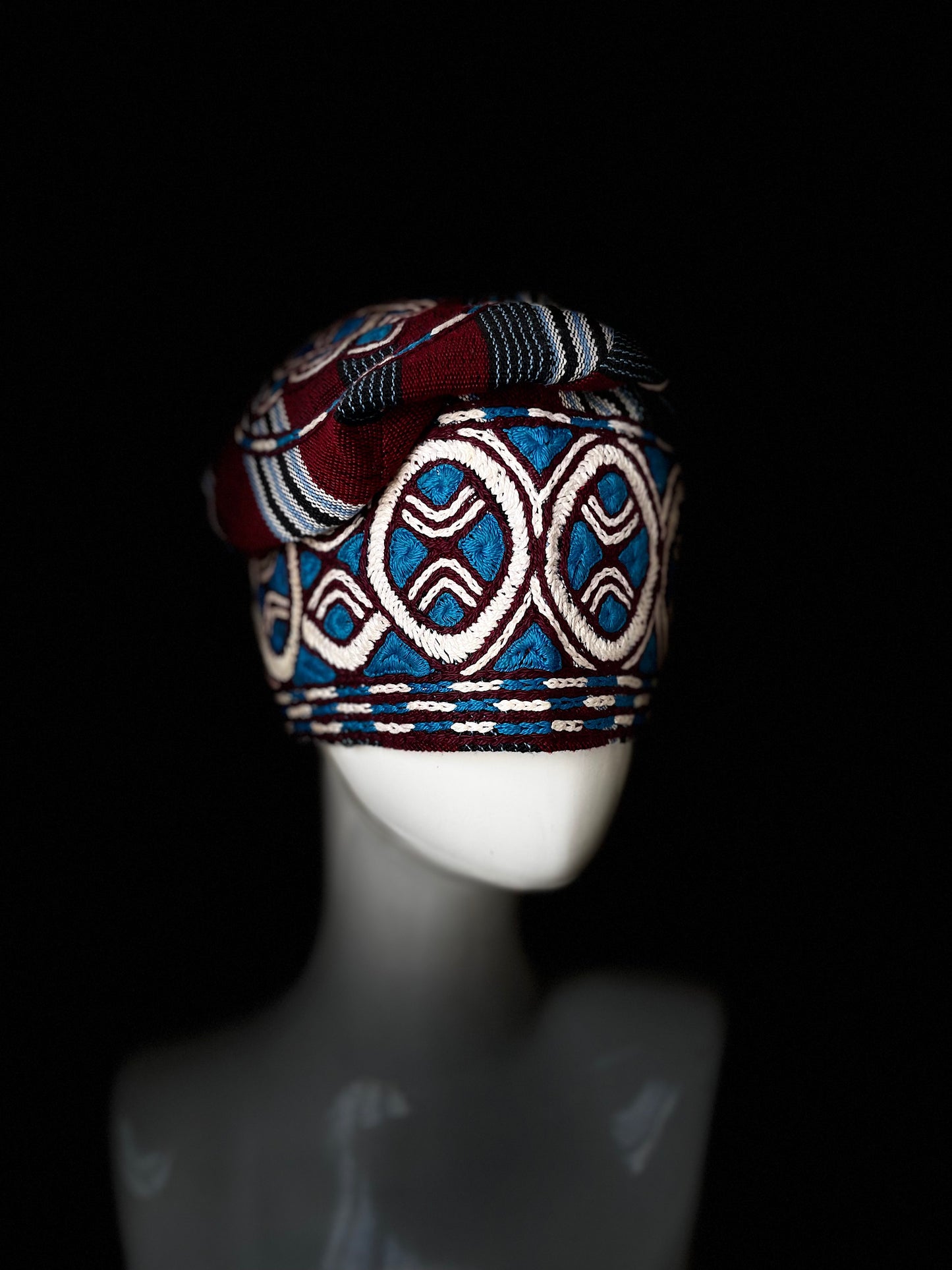Burgundy Stripes yoruba Aso Ofi fila cap