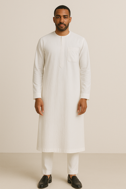 White Knee Length Kaftan long sleeve African traditional senator kaftan native Style