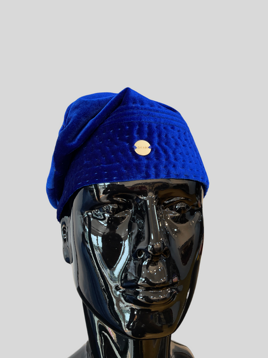 Blue Yoruba velvet Logo hand graded cap