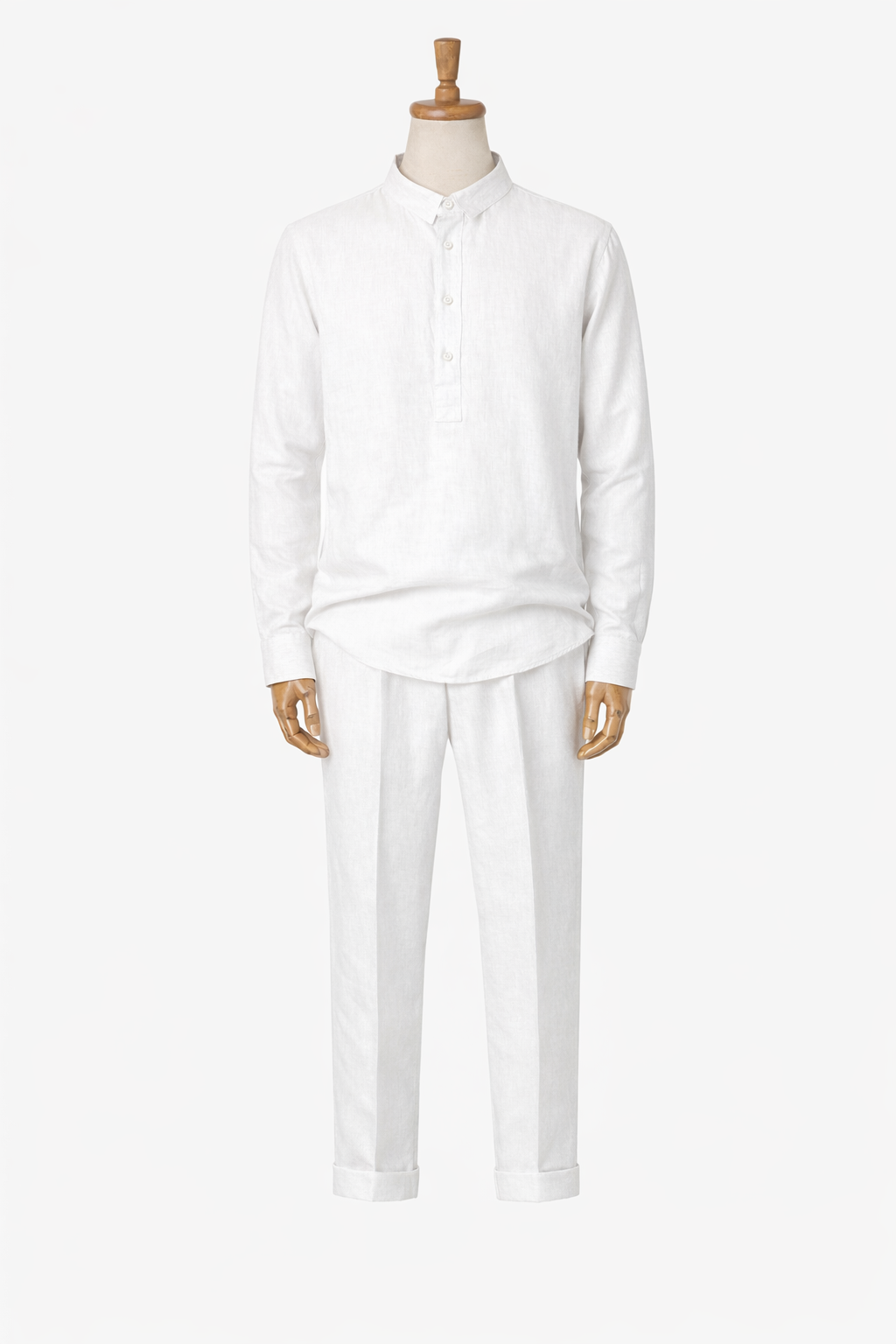 White Linen Half-Placket Shirt