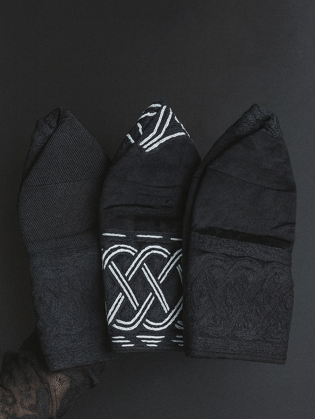 Set of 3  of handknit embroidery aso ofi and velvet Yoruba caps