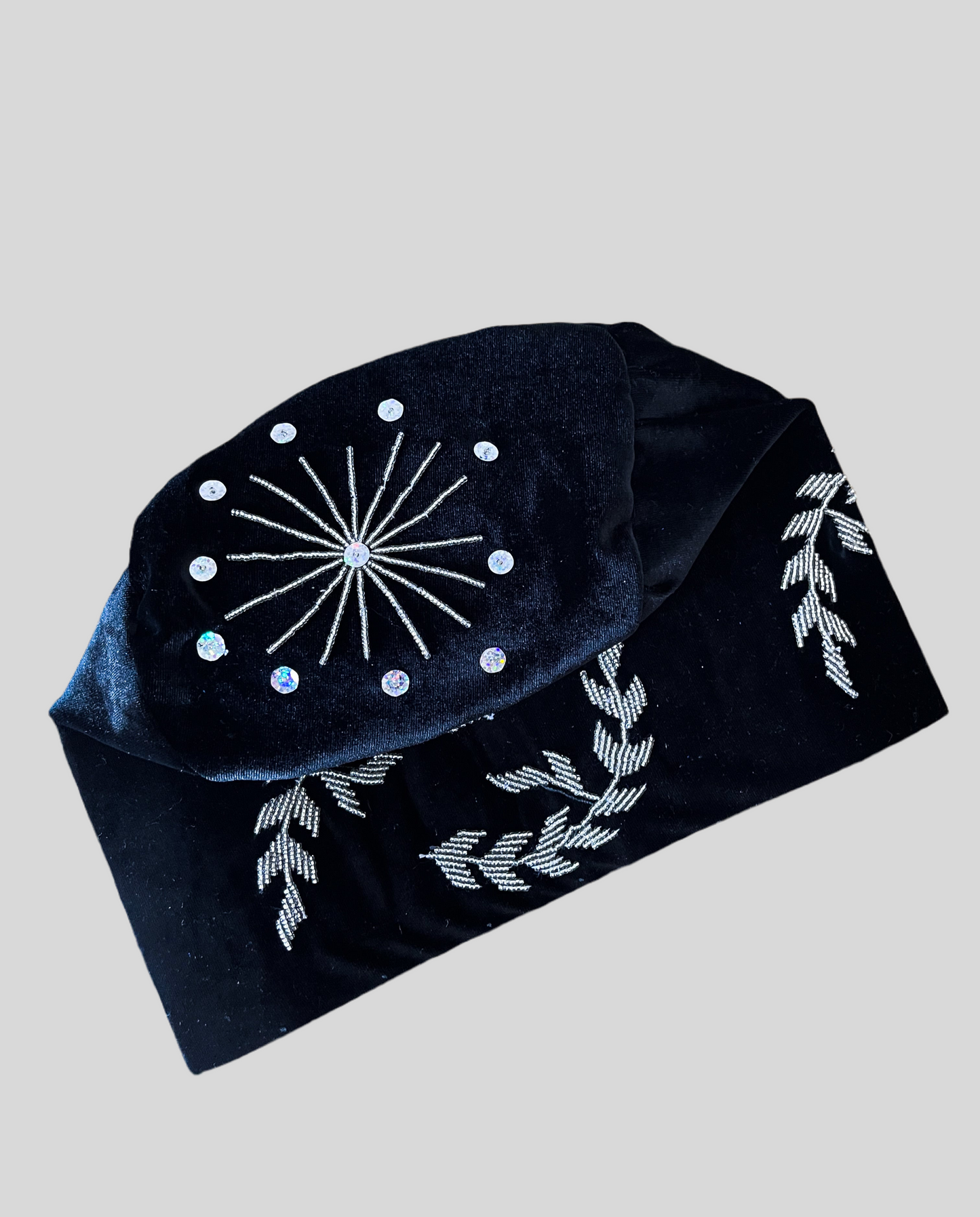 Black and Silver Akogun traditional yoruba wedding beaded hat