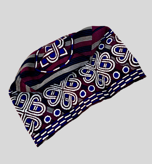 Wine and brown mens embroidery aso oke cap