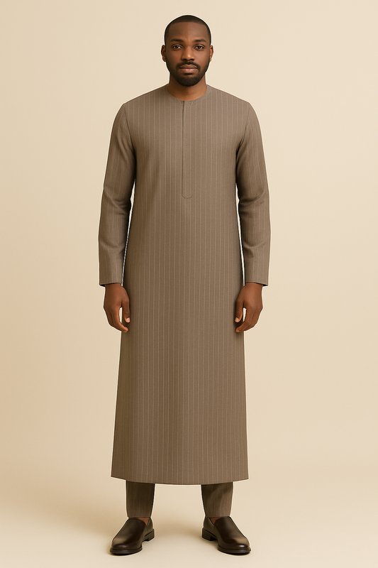 Brown Pinstripe Ankle Length Kaftan long sleeve African traditional senator kaftan native Style
